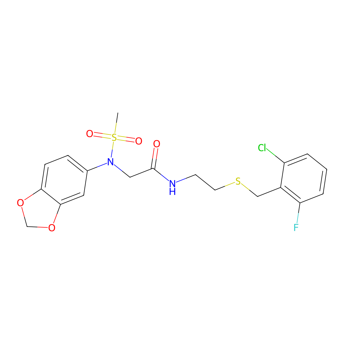 2-[1,3-benzodioxol-5-yl(methylsulfonyl)amino]-N-[2-[(2-chloro-6-fluorophenyl)methylsulfanyl]ethyl]acetamide molecular structure, CAS 831252-02-9