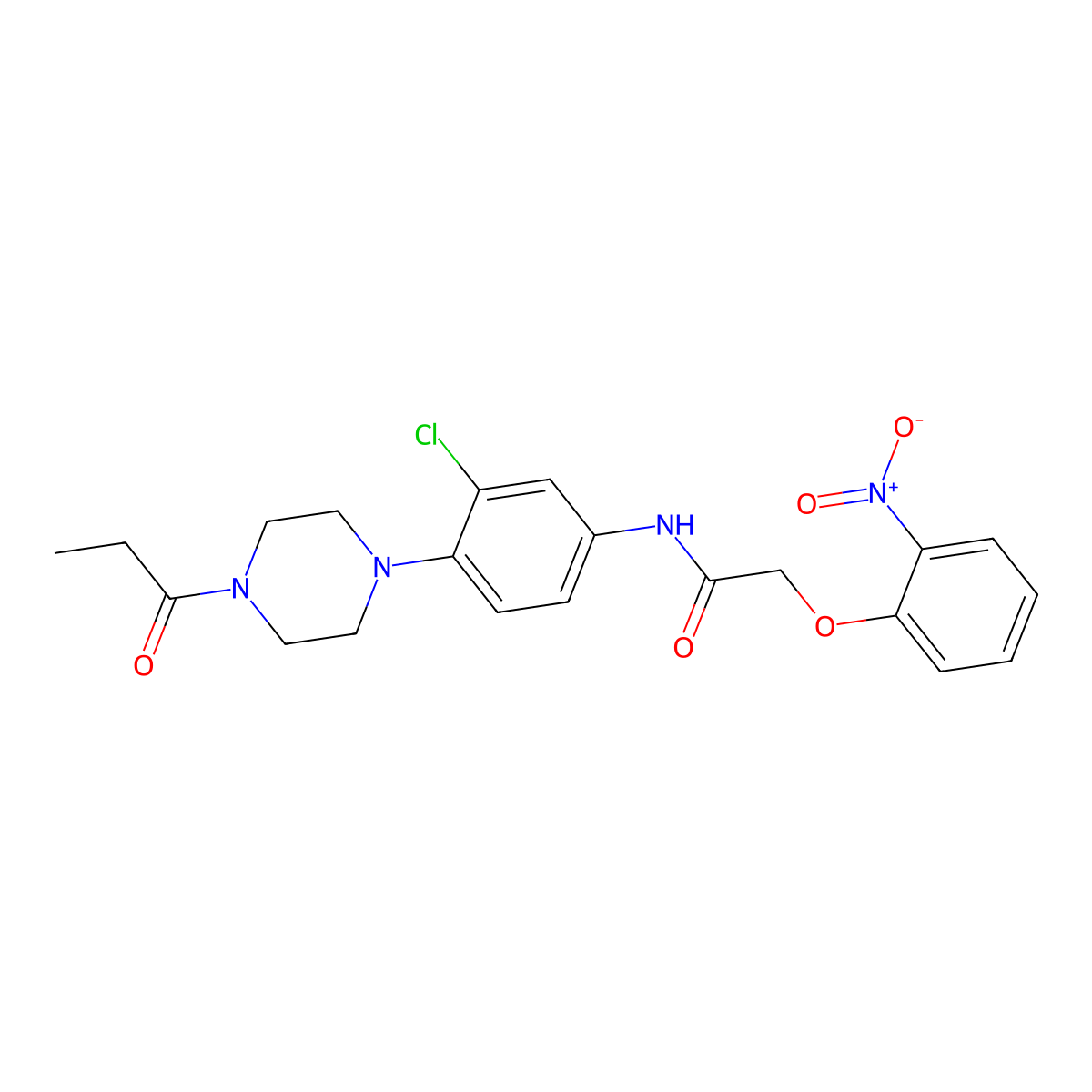 N-[3-chloro-4-(4-propanoylpiperazin-1-yl)phenyl]-2-(2-nitrophenoxy)acetamide molecular structure, CAS 831252-14-3