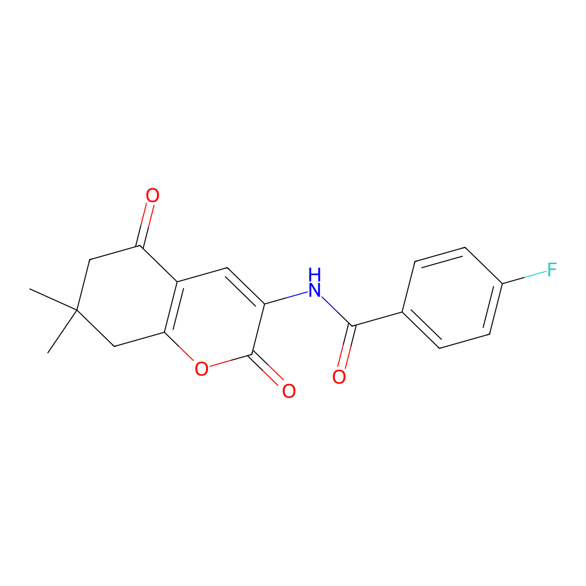 N-(7,7-dimethyl-2,5-dioxo-5,6,7,8-tetrahydro-2H-chromen-3-yl)-4-fluorobenzamide molecular structure, CAS 831252-15-4