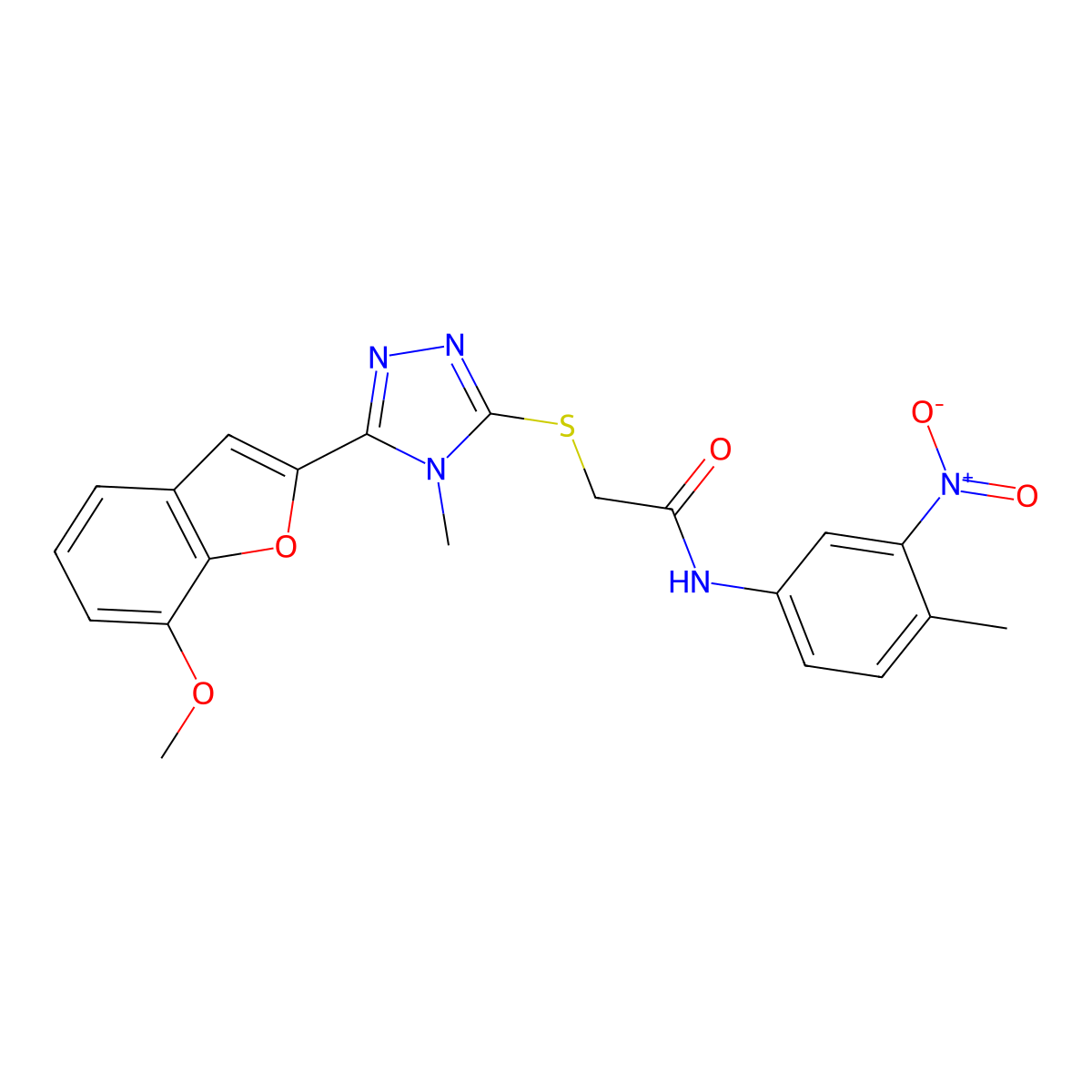 2-{[5-(7-methoxy-1-benzofuran-2-yl)-4-methyl-4H-1,2,4-triazol-3-yl]sulfanyl}-N-(4-methyl-3-nitrophenyl)acetamide molecular structure, CAS 831252-52-9