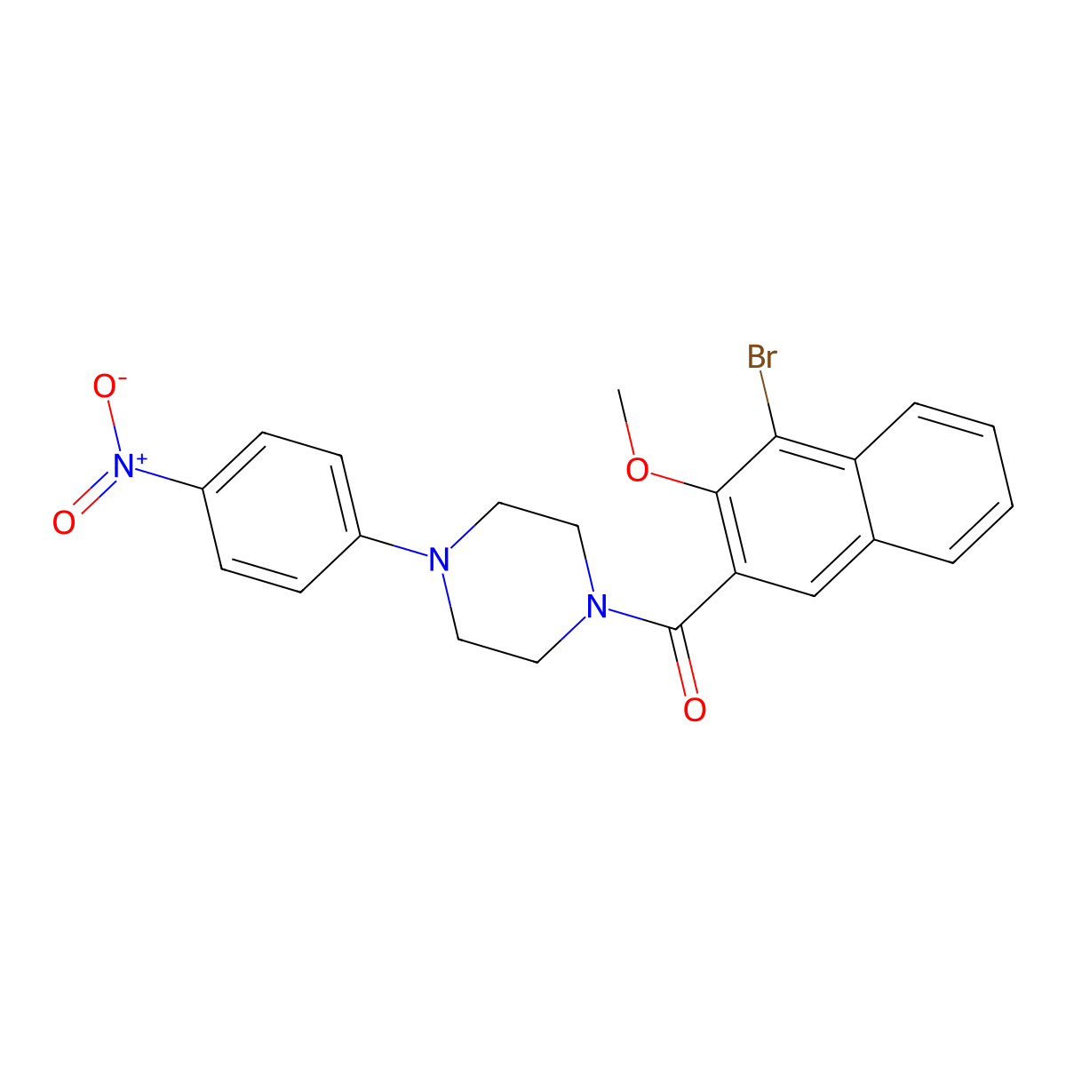 (4-Bromo-3-methoxynaphthalen-2-yl)[4-(4-nitrophenyl)piperazin-1-yl]methanone molecular structure, CAS 831252-77-8