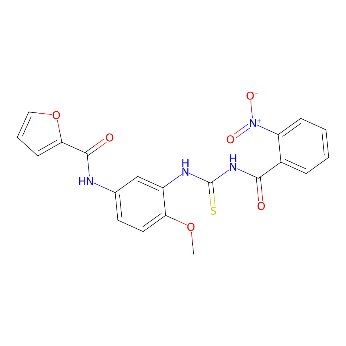 N-[4-methoxy-3-[(2-nitrobenzoyl)carbamothioylamino]phenyl]furan-2-carboxamide molecular structure, CAS 831253-12-4
