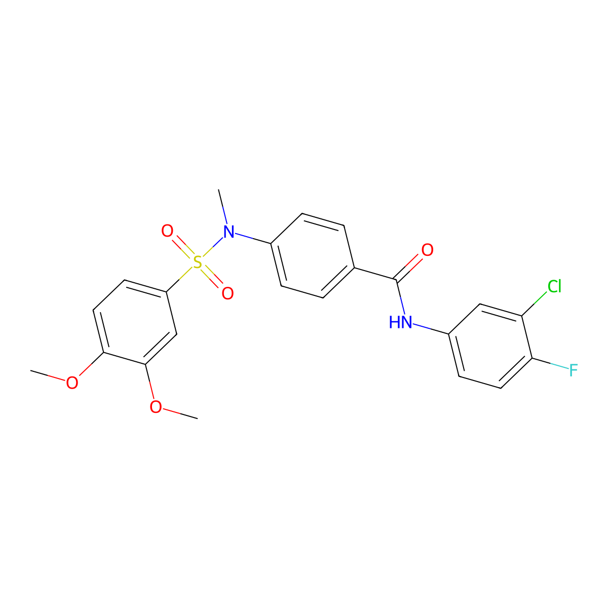 N-(3-chloro-4-fluorophenyl)-4-[(3,4-dimethoxyphenyl)sulfonyl-methylamino]benzamide molecular structure, CAS 831253-14-6