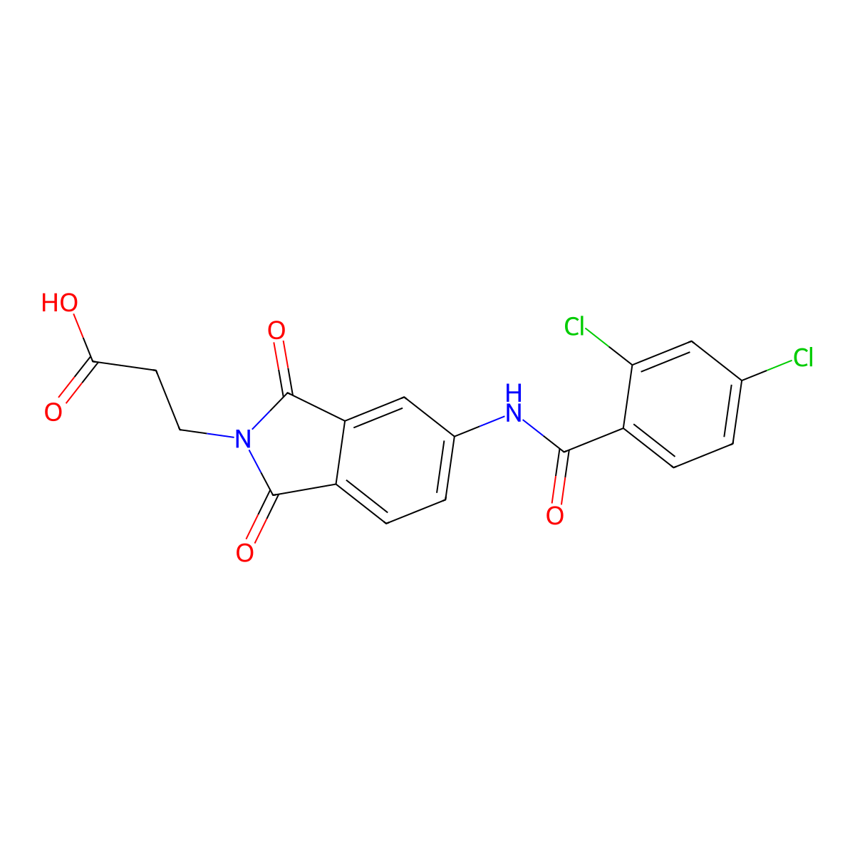 3-(5-{[(2,4-dichlorophenyl)carbonyl]amino}-1,3-dioxo-1,3-dihydro-2H-isoindol-2-yl)propanoic acid molecular structure, CAS 831253-27-1