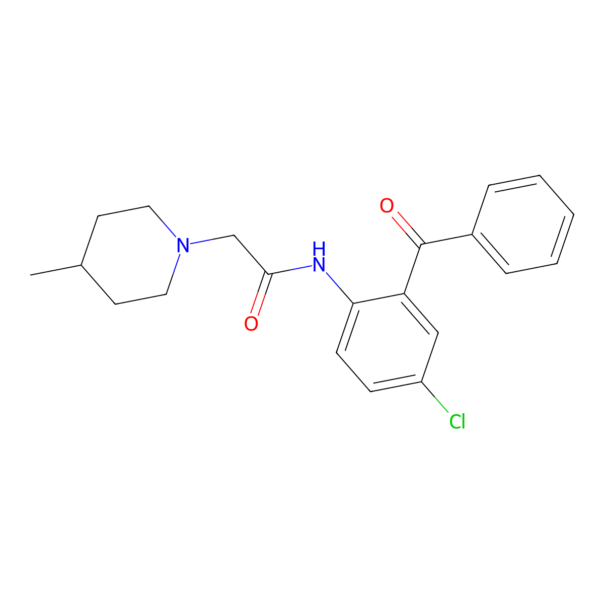 N-(2-benzoyl-4-chlorophenyl)-2-(4-methylpiperidin-1-yl)acetamide molecular structure, CAS 83132-25-6