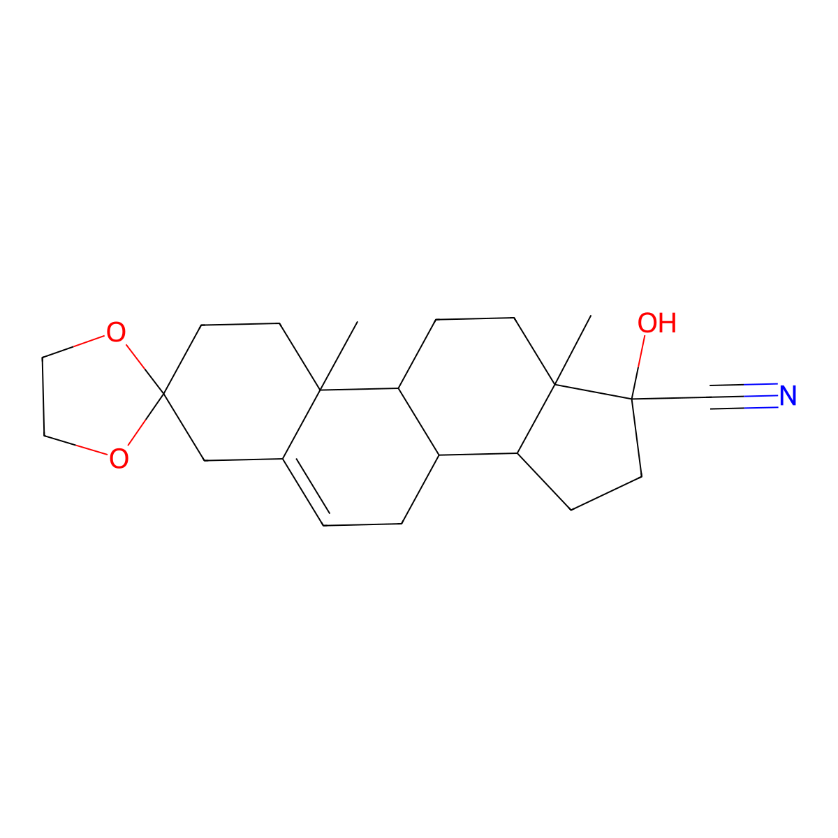 (17beta)-3,3-[Ethylenebis(oxy)]-17-hydroxyandrost-5-ene-17-carbonitrile molecular structure, CAS 83196-58-1