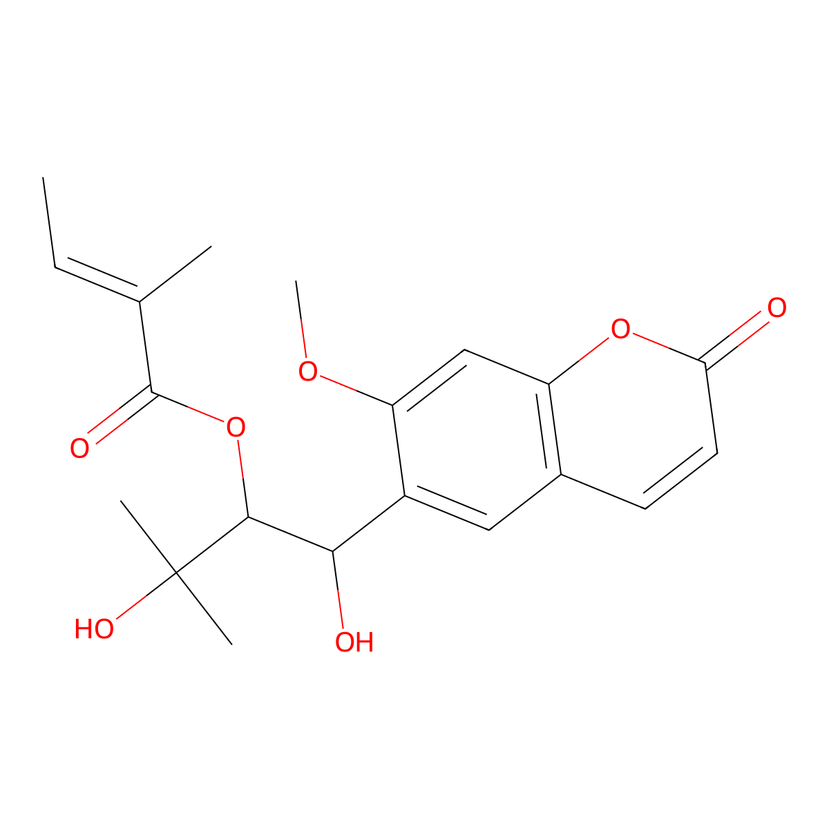 [1,3-dihydroxy-1-(7-methoxy-2-oxochromen-6-yl)-3-methylbutan-2-yl] (E)-2-methylbut-2-enoate molecular structure, CAS 83199-39-7