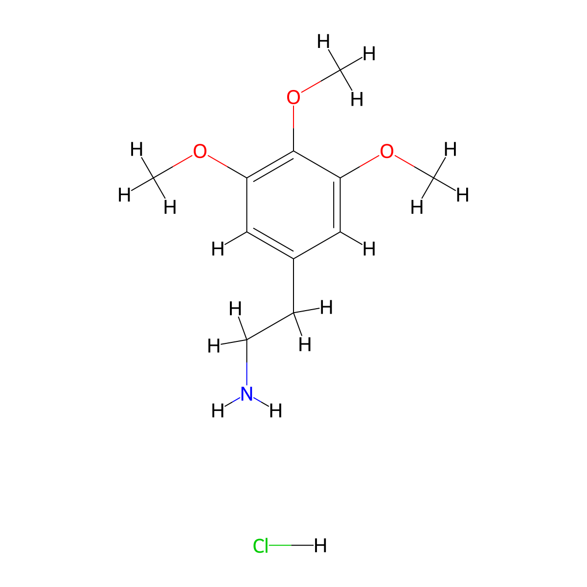Mescaline hydrochloride molecular structure, CAS 832-92-8
