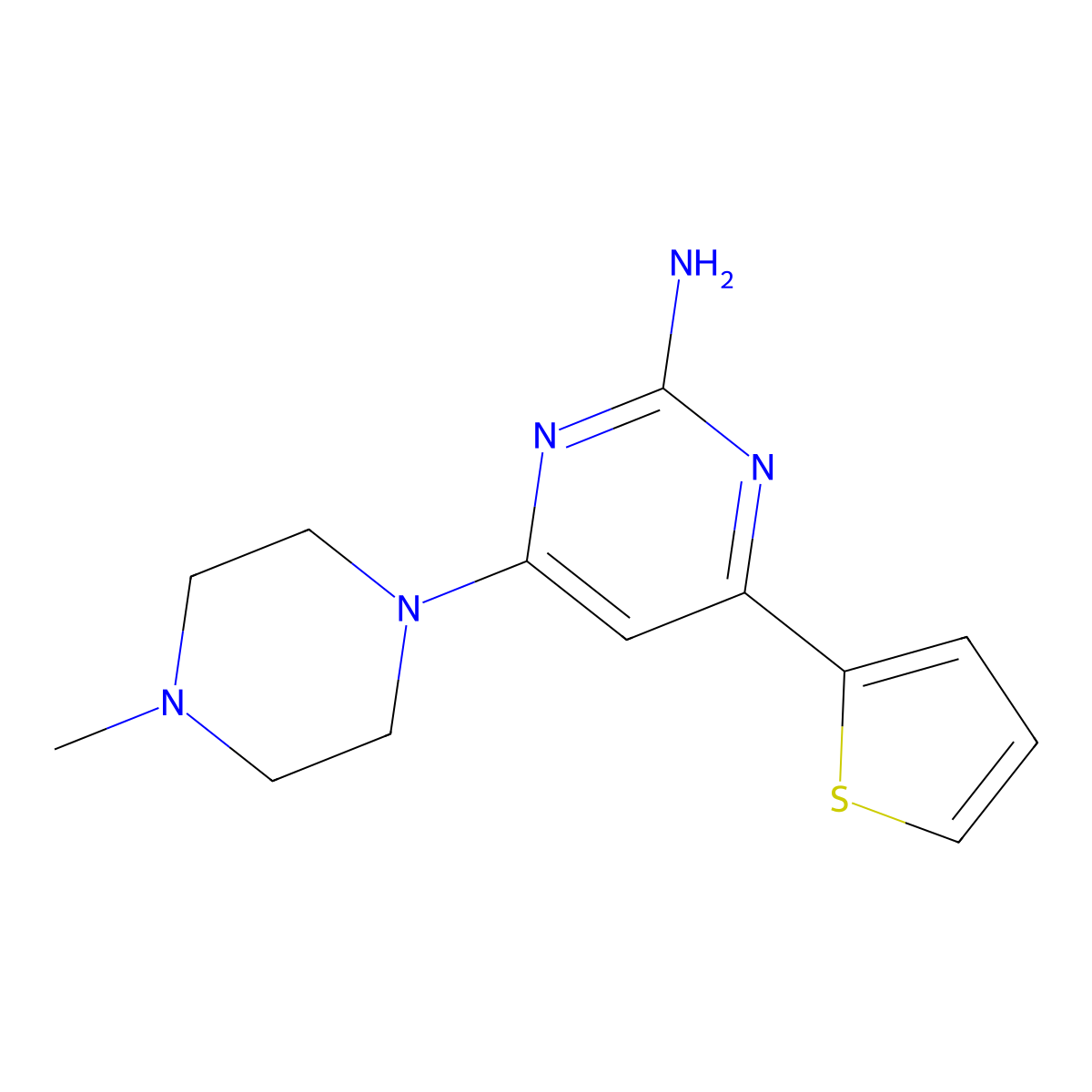 4-(4-Methyl-1-piperazinyl)-6-(2-thienyl)-2-pyrimidinamine molecular structure, CAS 832075-95-3