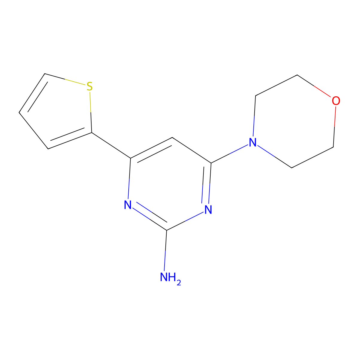 4-(4-Morpholinyl)-6-(2-thienyl)-2-pyrimidinylamine molecular structure, CAS 832075-97-5