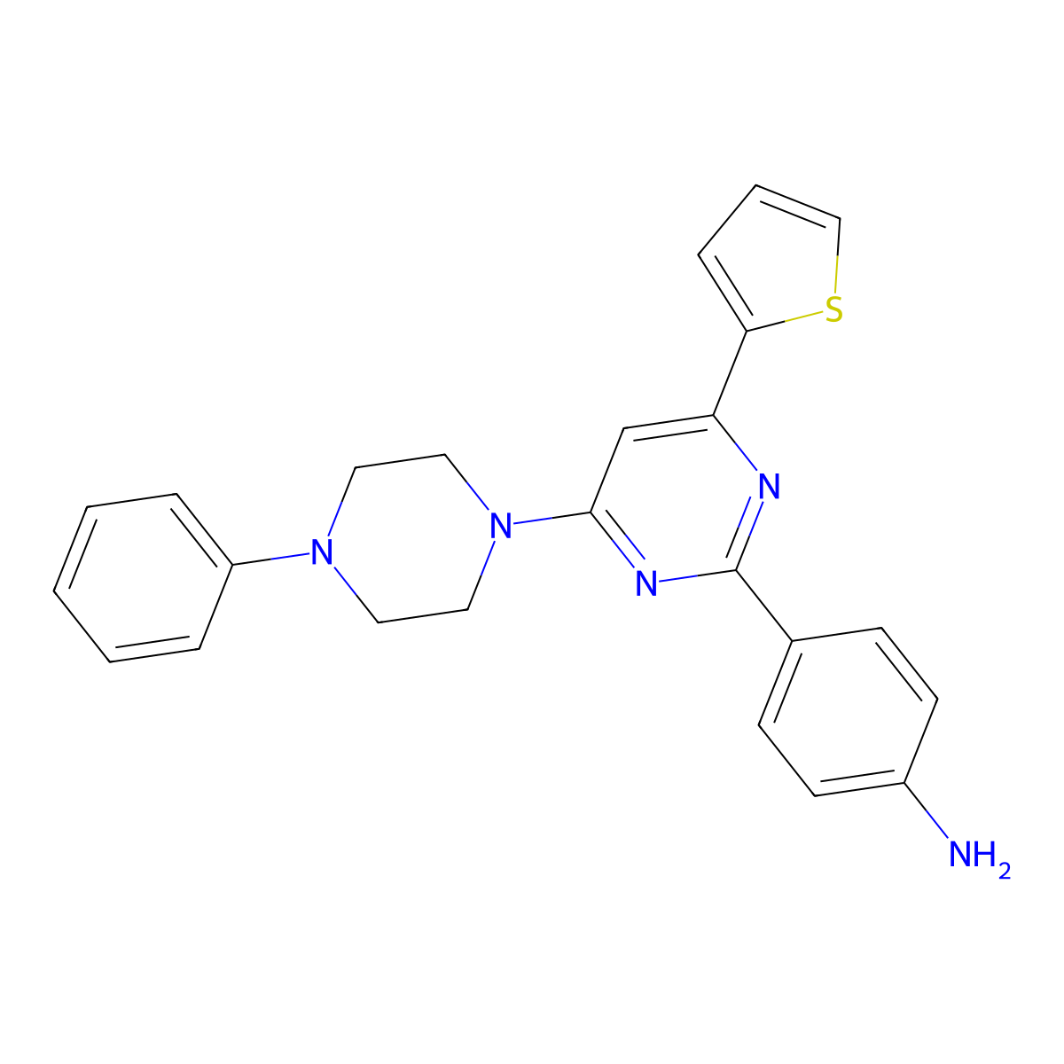 4-[4-(4-Phenylpiperazin-1-yl)-6-(thiophen-2-yl)pyrimidin-2-yl]aniline molecular structure, CAS 832076-06-9