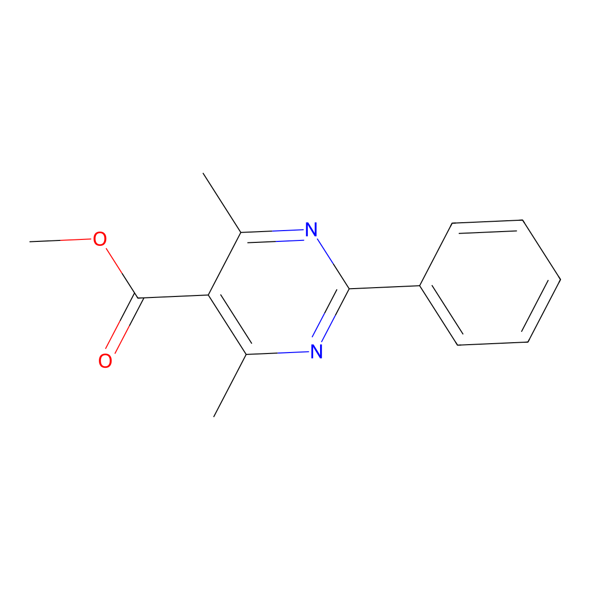 Methyl 4,6-dimethyl-2-phenylpyrimidine-5-carboxylate molecular structure, CAS 832090-45-6