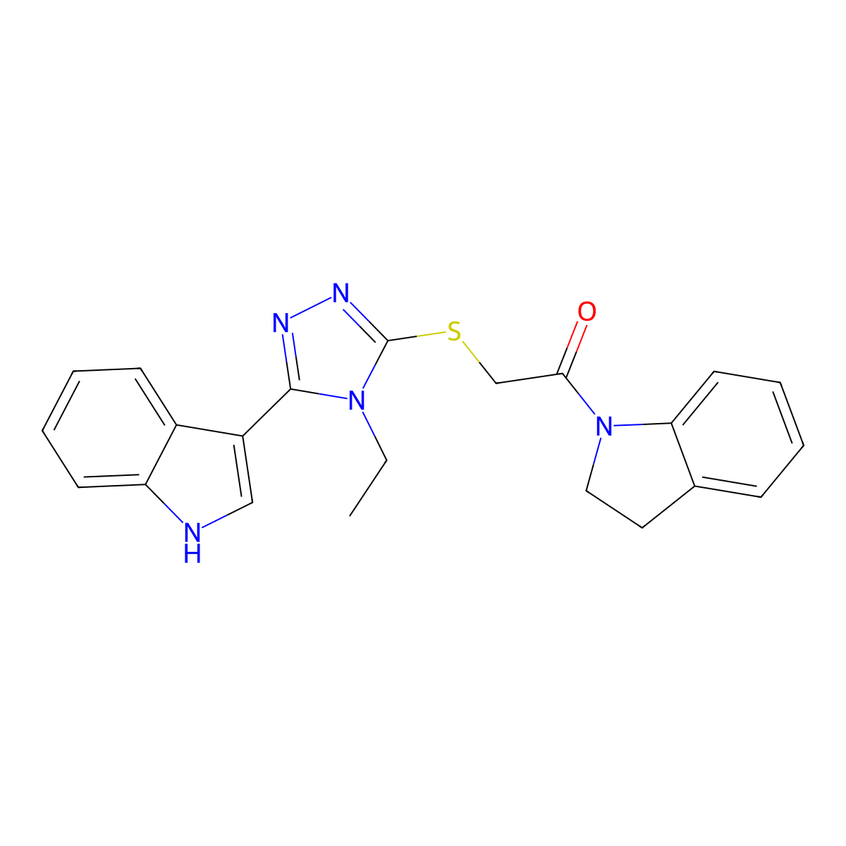 3-(5-{[2-(2,3-dihydro-1H-indol-1-yl)-2-oxoethyl]thio}-4-ethyl-4H-1,2,4-triazol-3-yl)-1H-indole molecular structure, CAS 832090-80-9