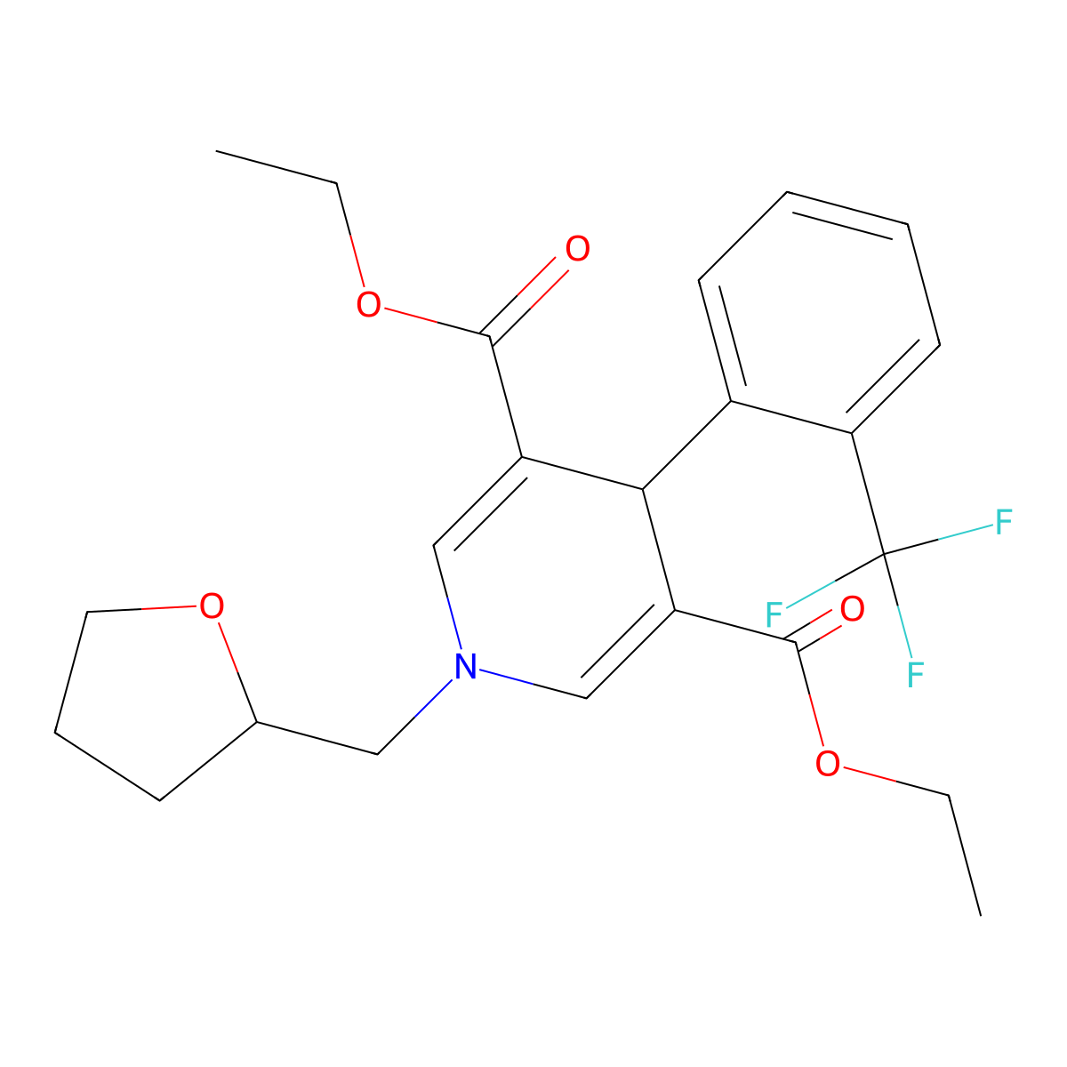 Diethyl 1-(tetrahydrofuran-2-ylmethyl)-4-[2-(trifluoromethyl)phenyl]-1,4-dihydropyridine-3,5-dicarboxylate molecular structure, CAS 832090-84-3