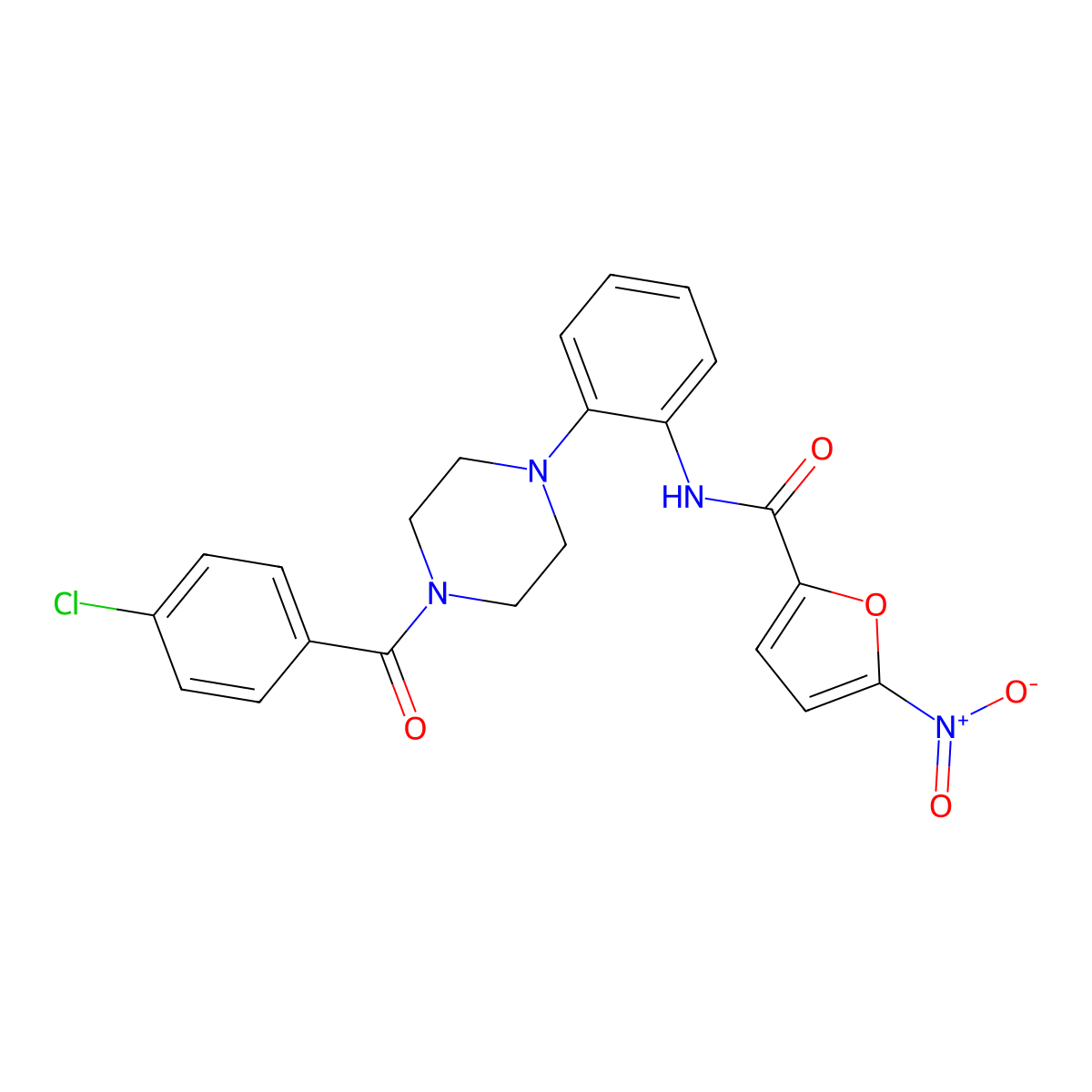 N-[2-[4-(4-chlorobenzoyl)piperazin-1-yl]phenyl]-5-nitrofuran-2-carboxamide molecular structure, CAS 832090-87-6