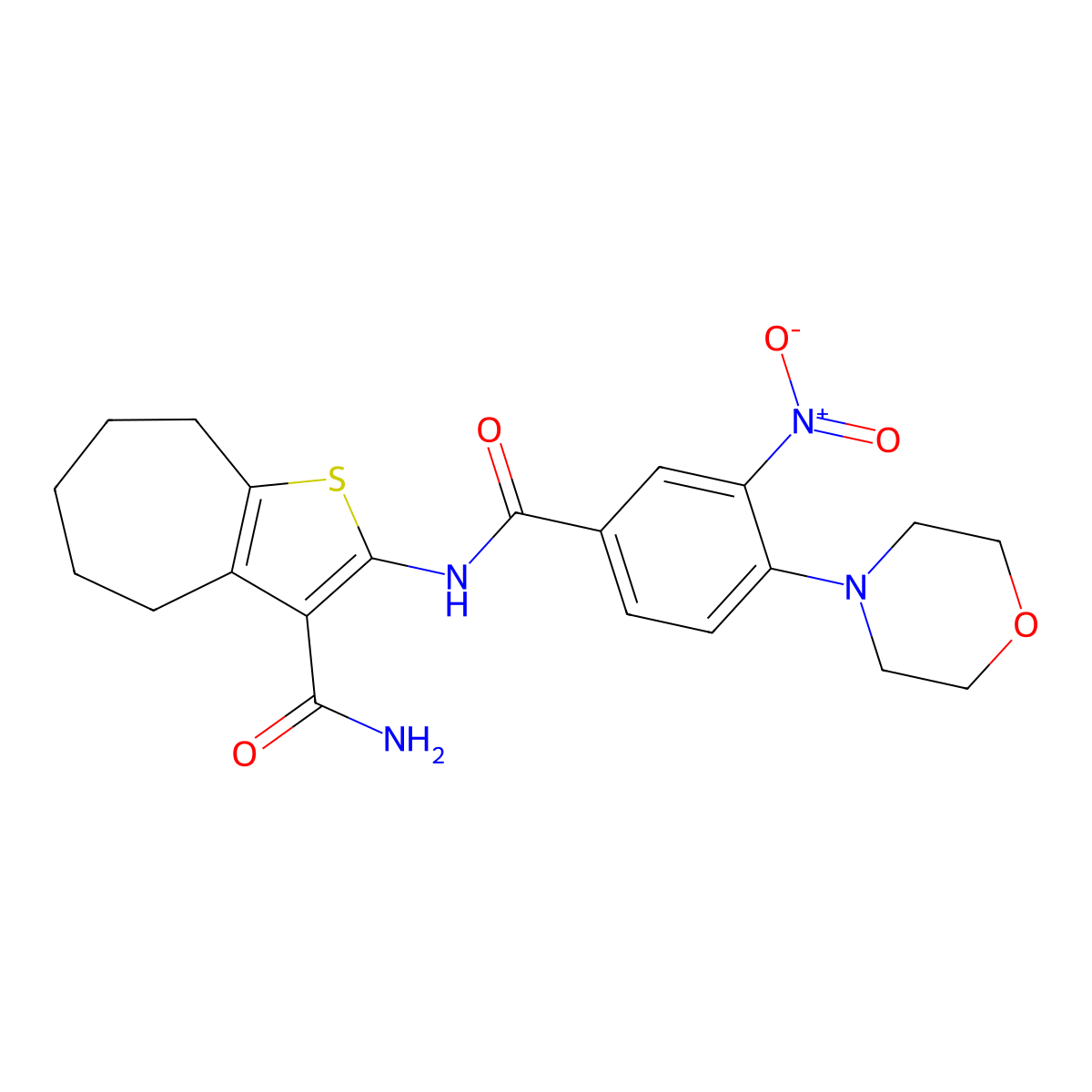 2-[(4-morpholin-4-yl-3-nitrobenzoyl)amino]-5,6,7,8-tetrahydro-4H-cyclohepta[b]thiophene-3-carboxamide molecular structure, CAS 832090-94-5