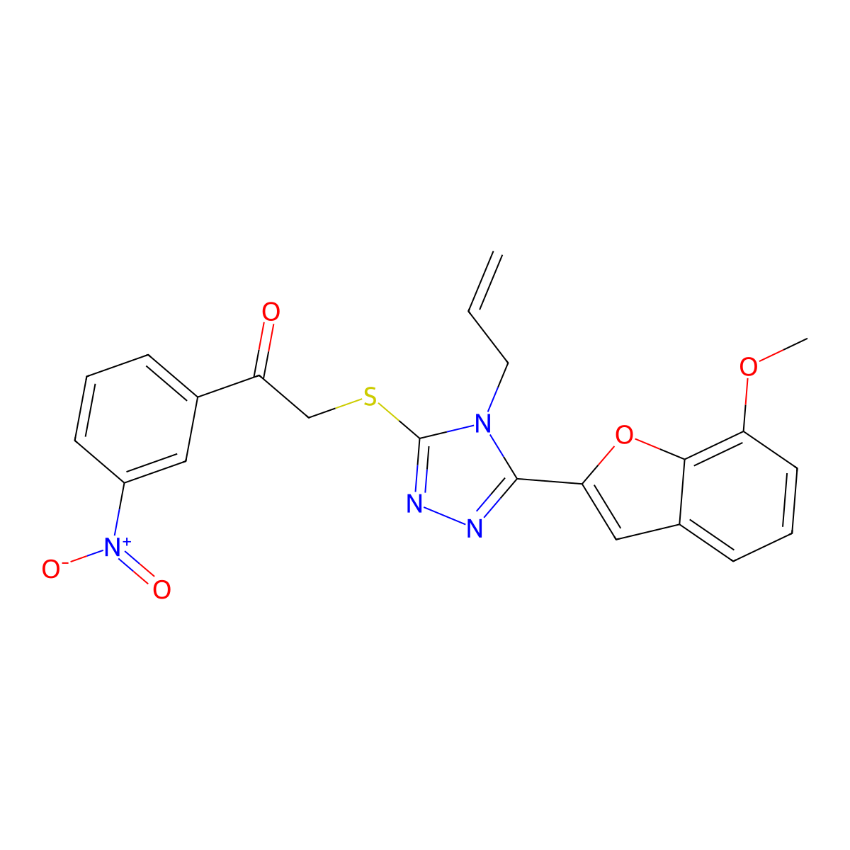2-[[5-(7-Methoxy-1-benzofuran-2-yl)-4-prop-2-enyl-1,2,4-triazol-3-yl]sulfanyl]-1-(3-nitrophenyl)ethanone molecular structure, CAS 832091-14-2
