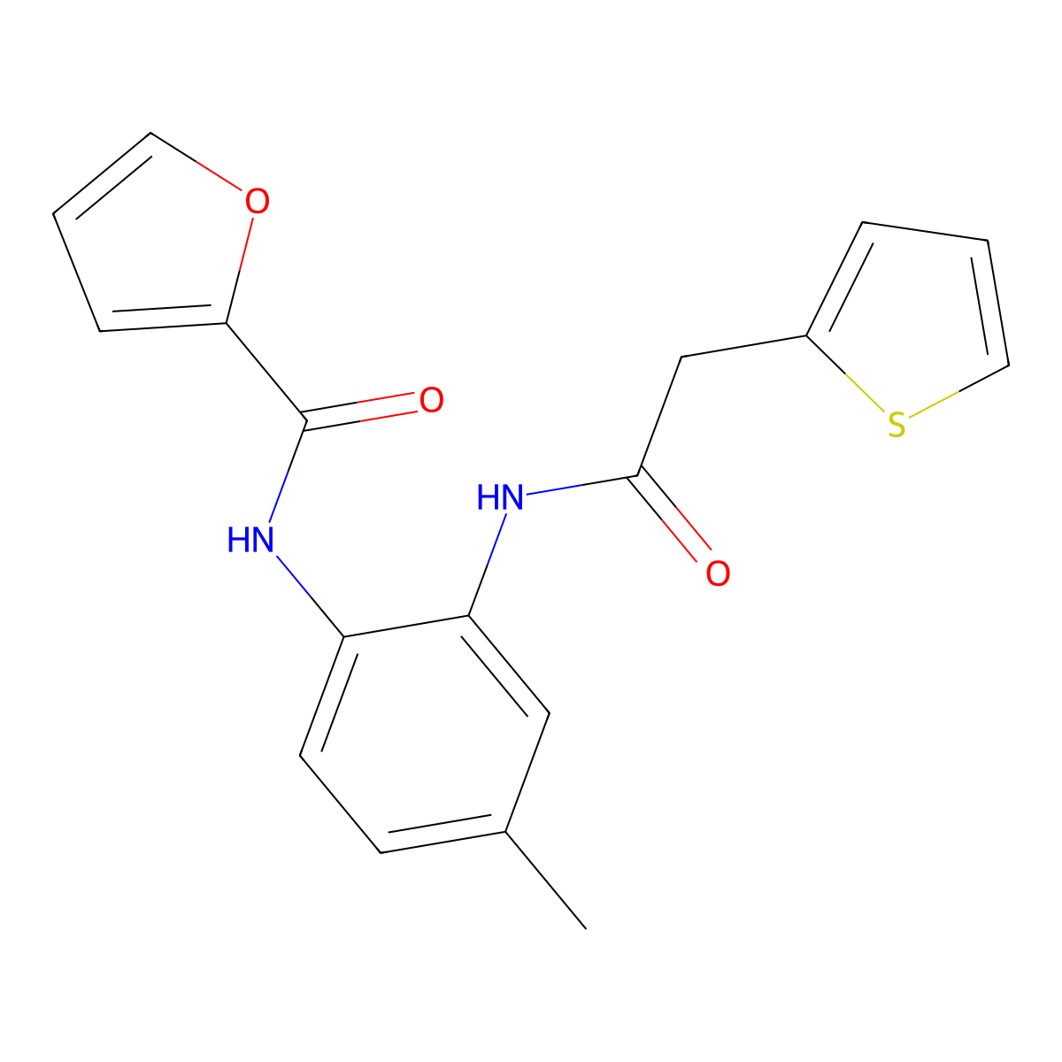 N-[4-methyl-2-[(2-thiophen-2-ylacetyl)amino]phenyl]furan-2-carboxamide molecular structure, CAS 832091-36-8