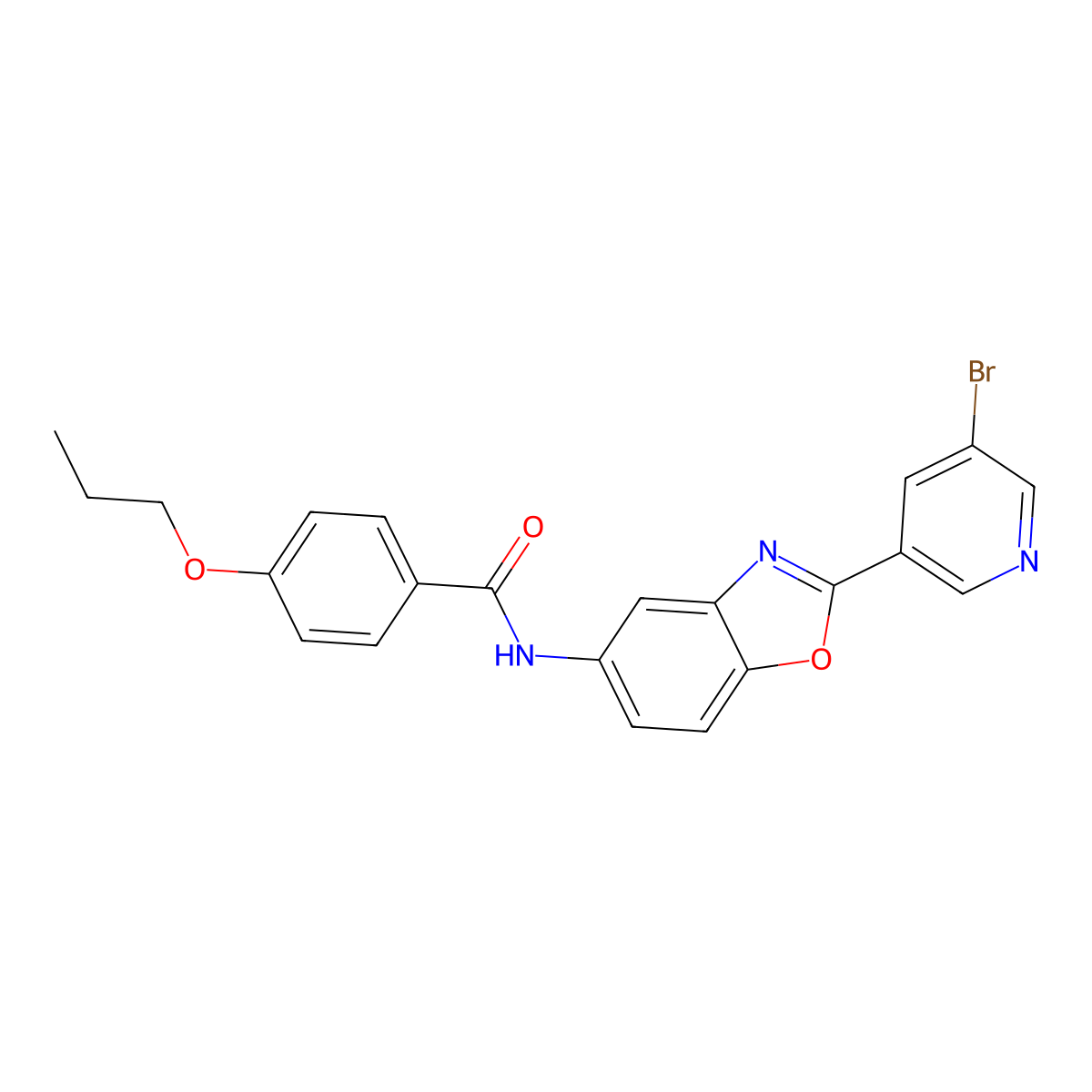 N-[2-(5-bromopyridin-3-yl)-1,3-benzoxazol-5-yl]-4-propoxybenzamide molecular structure, CAS 832091-38-0