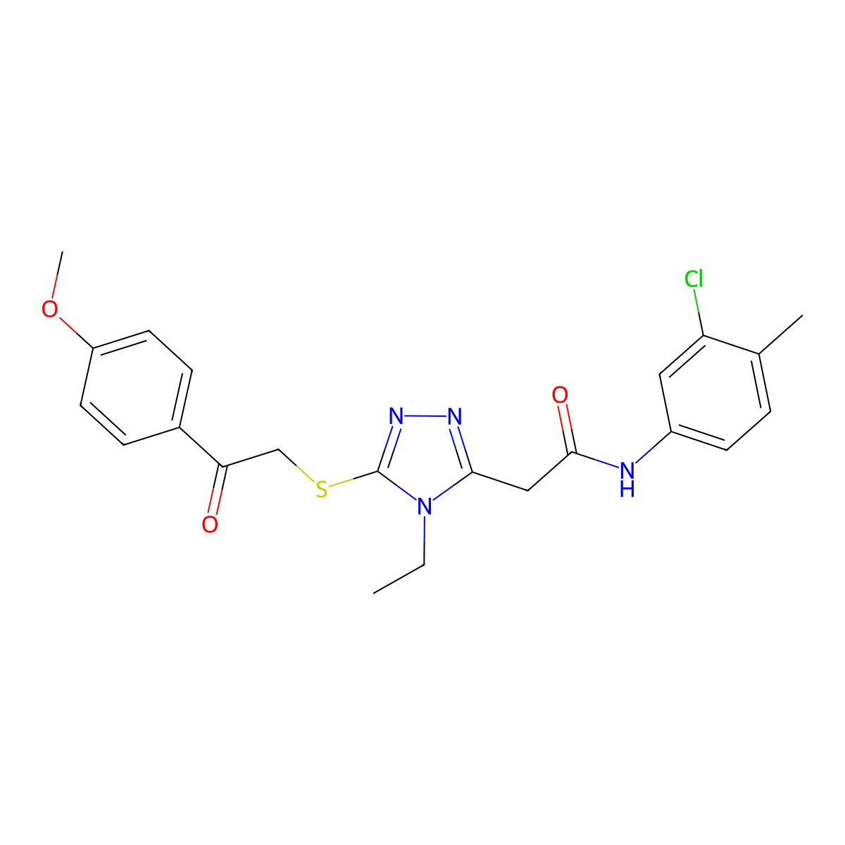 N-(3-chloro-4-methylphenyl)-2-[4-ethyl-5-[2-(4-methoxyphenyl)-2-oxoethyl]sulfanyl-1,2,4-triazol-3-yl]acetamide molecular structure, CAS 832091-52-8