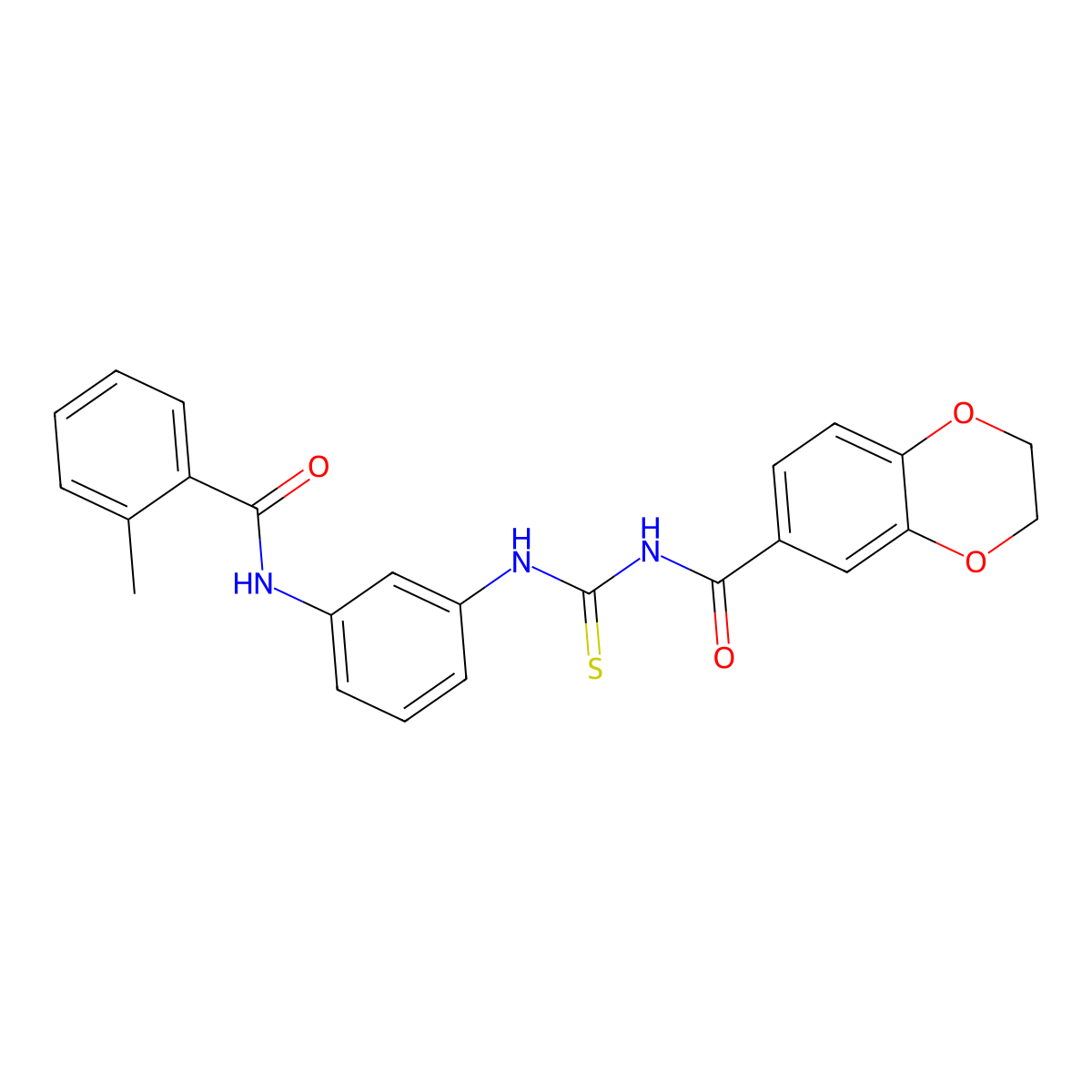 N-[[3-[(2-methylbenzoyl)amino]phenyl]carbamothioyl]-2,3-dihydro-1,4-benzodioxine-6-carboxamide molecular structure, CAS 832091-53-9