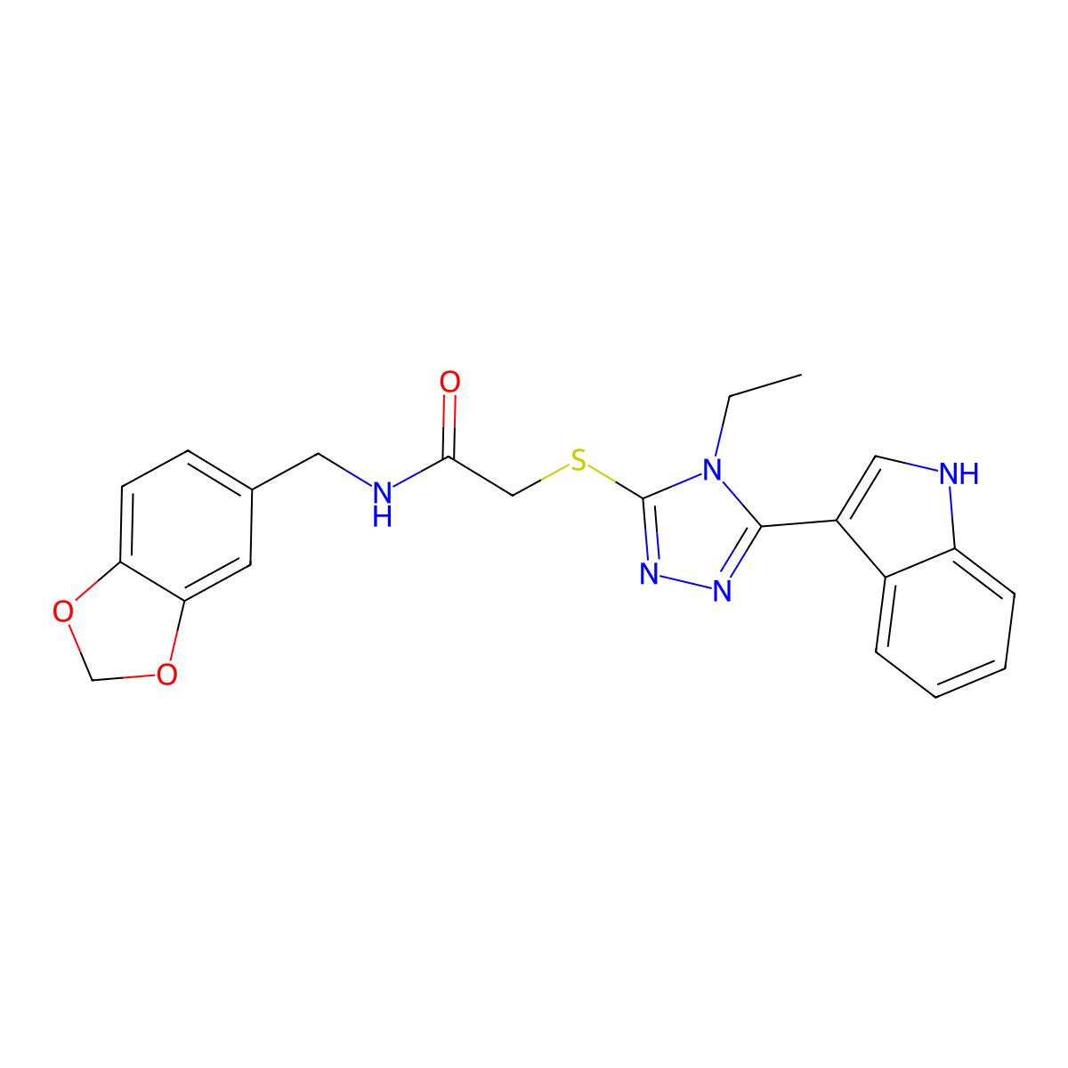 N-[(2H-1,3-benzodioxol-5-yl)methyl]-2-{[4-ethyl-5-(1H-indol-3-yl)-4H-1,2,4-triazol-3-yl]sulfanyl}acetamide molecular structure, CAS 832091-90-4