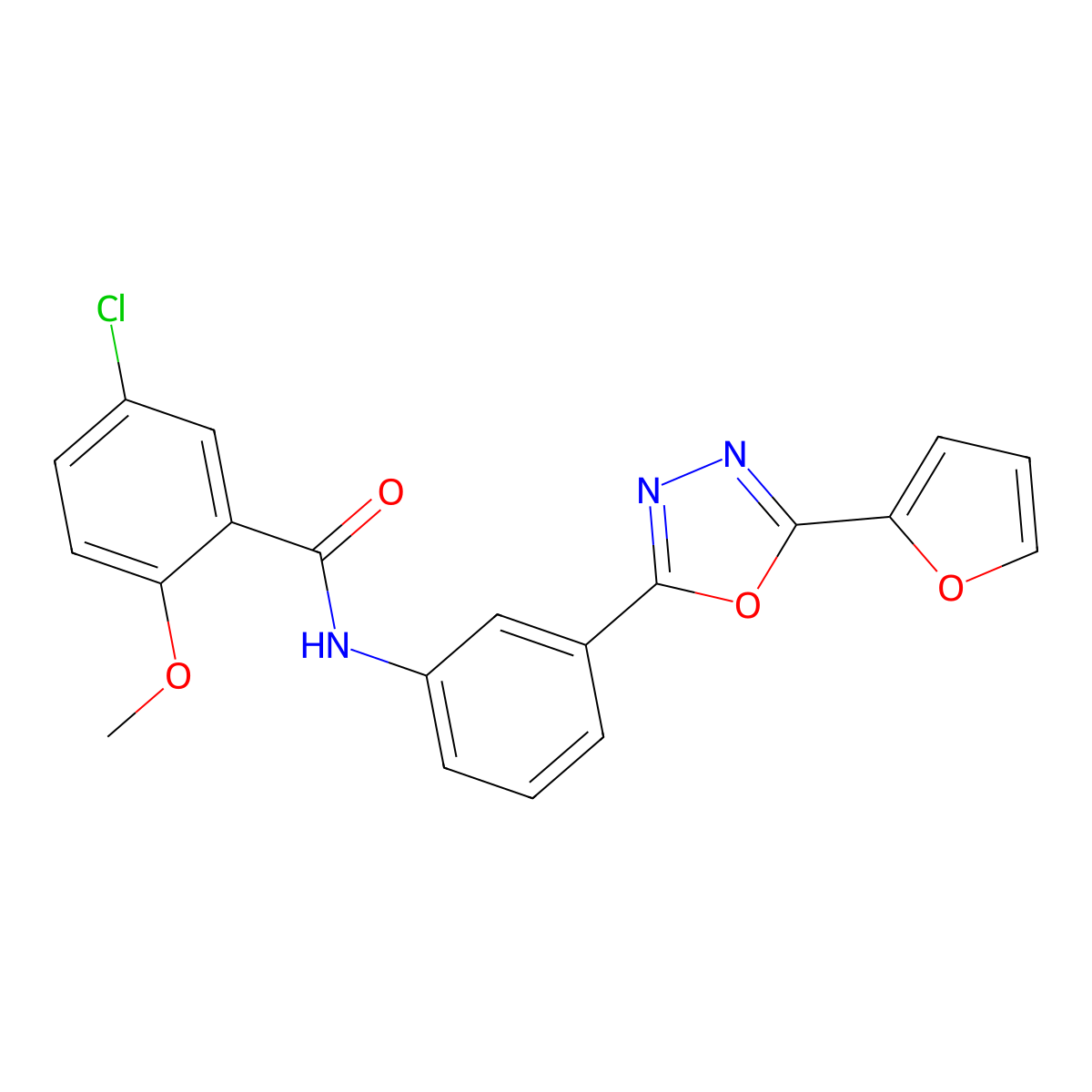 5-chloro-N-[3-[5-(furan-2-yl)-1,3,4-oxadiazol-2-yl]phenyl]-2-methoxybenzamide molecular structure, CAS 832092-11-2