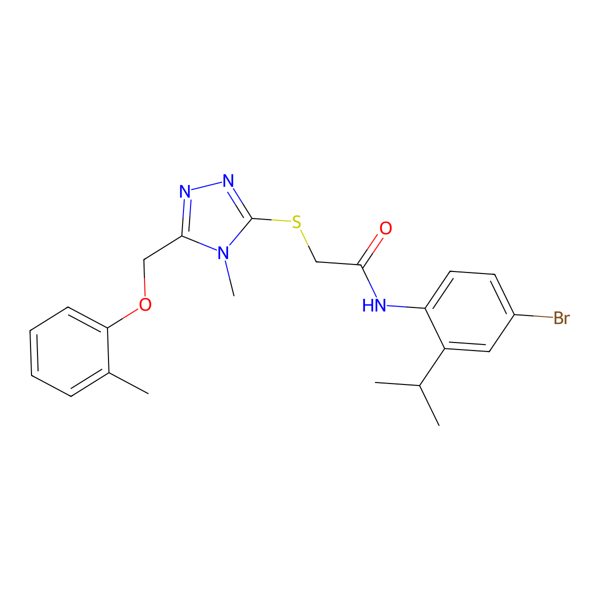 N-(4-bromo-2-propan-2-ylphenyl)-2-[[4-methyl-5-[(2-methylphenoxy)methyl]-1,2,4-triazol-3-yl]sulfanyl]acetamide molecular structure, CAS 832092-13-4