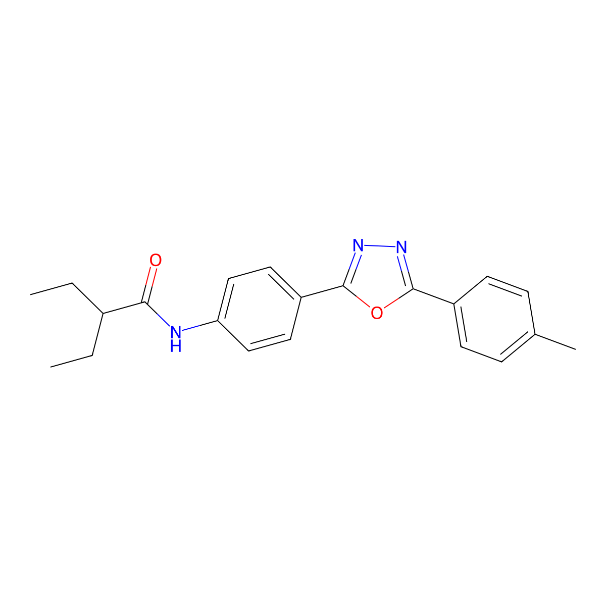 2-ethyl-N-[4-[5-(4-methylphenyl)-1,3,4-oxadiazol-2-yl]phenyl]butanamide molecular structure, CAS 832092-35-0