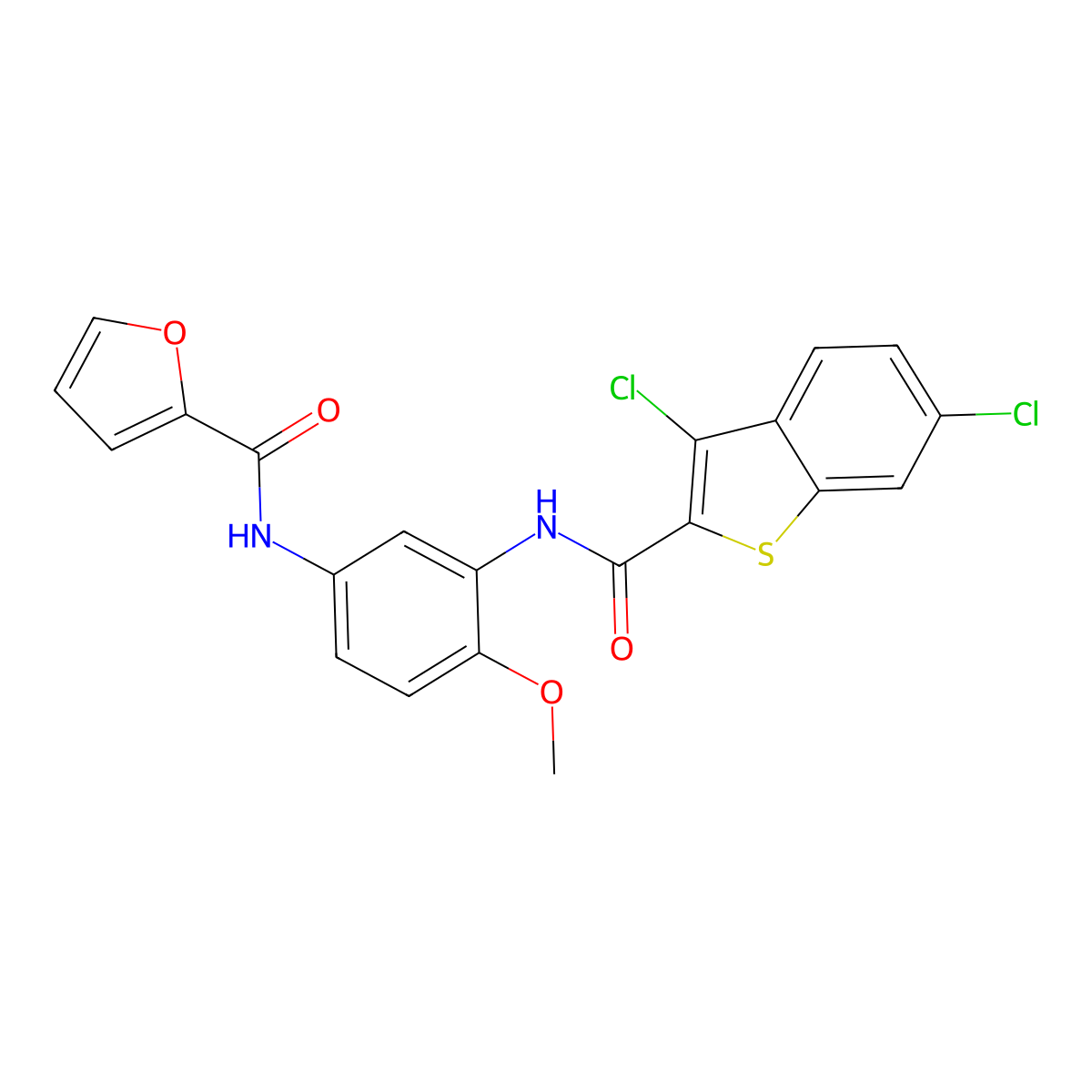 N-(3-{[(3,6-dichloro-1-benzothien-2-yl)carbonyl]amino}-4-methoxyphenyl)-2-furamide molecular structure, CAS 832093-15-9