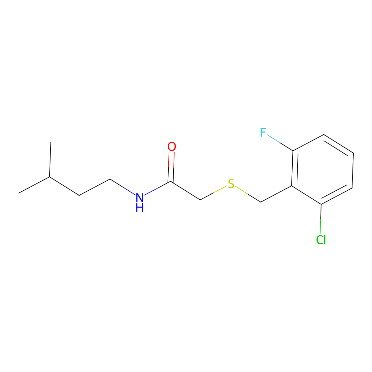 2-[(2-chloro-6-fluorophenyl)methylsulfanyl]-N-(3-methylbutyl)acetamide molecular structure, CAS 832093-24-0