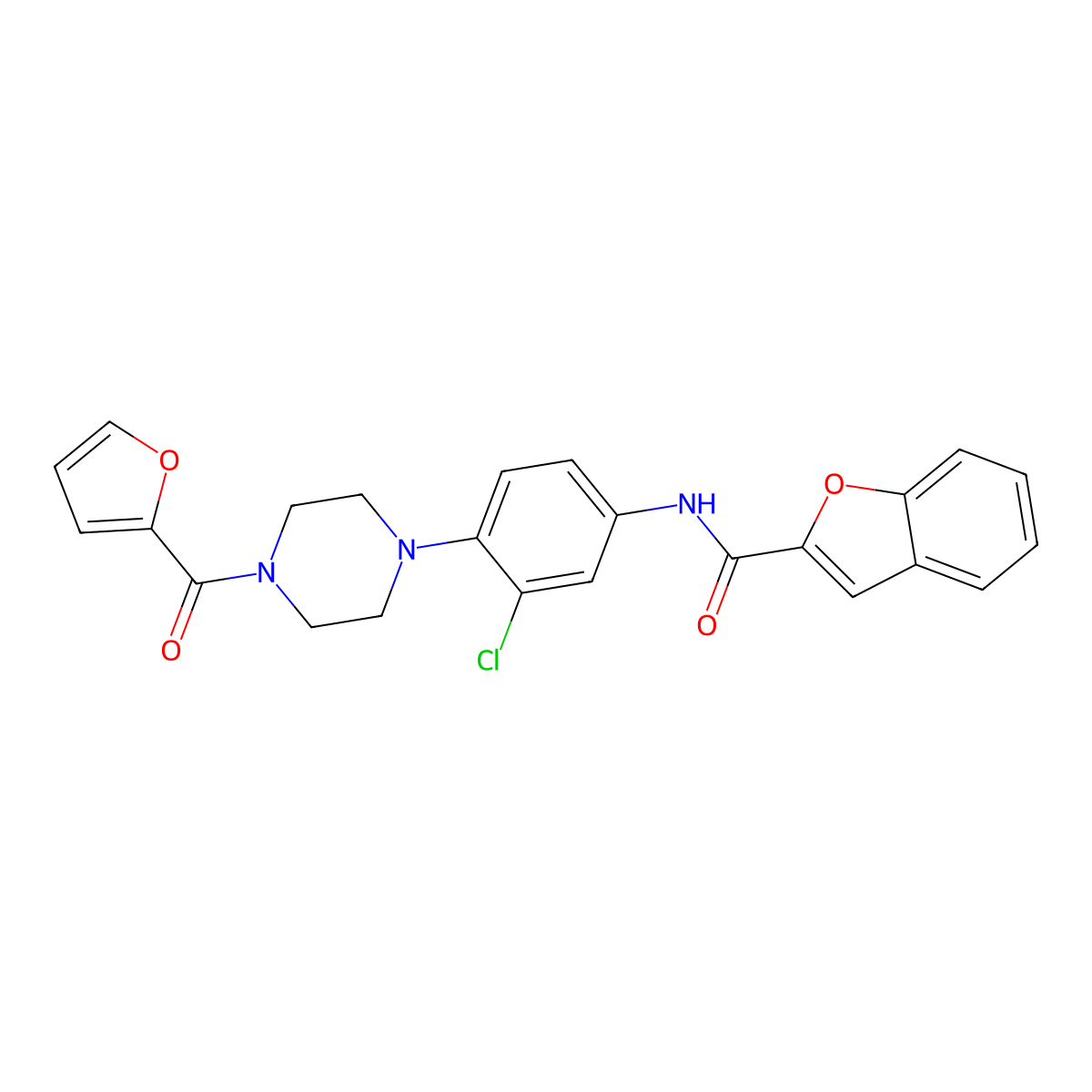 N-{3-chloro-4-[4-(2-furoyl)-1-piperazinyl]phenyl}-1-benzofuran-2-carboxamide molecular structure, CAS 832093-52-4