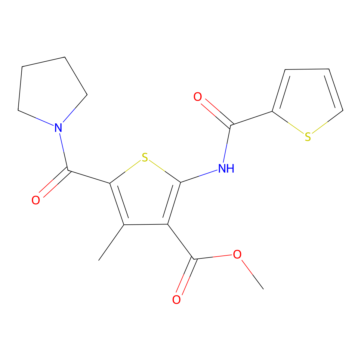 Methyl 4-methyl-5-(pyrrolidin-1-ylcarbonyl)-2-[(thiophen-2-ylcarbonyl)amino]thiophene-3-carboxylate molecular structure, CAS 832093-86-4