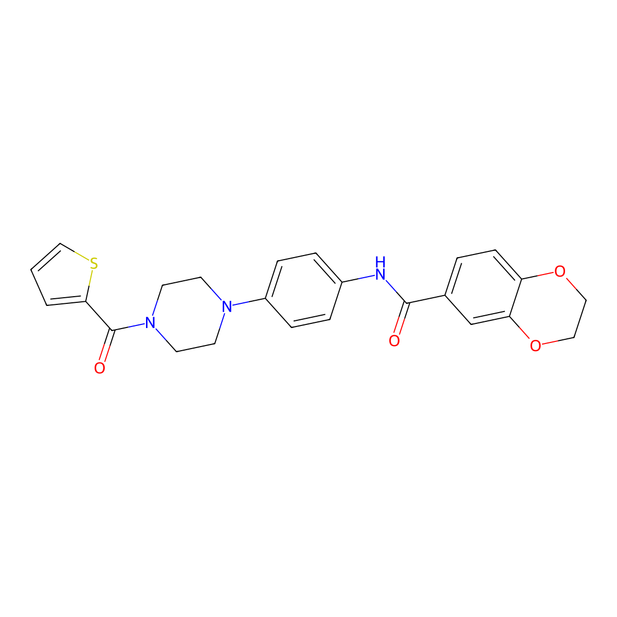 N-[4-[4-(thiophene-2-carbonyl)piperazin-1-yl]phenyl]-2,3-dihydro-1,4-benzodioxine-6-carboxamide molecular structure, CAS 832094-11-8