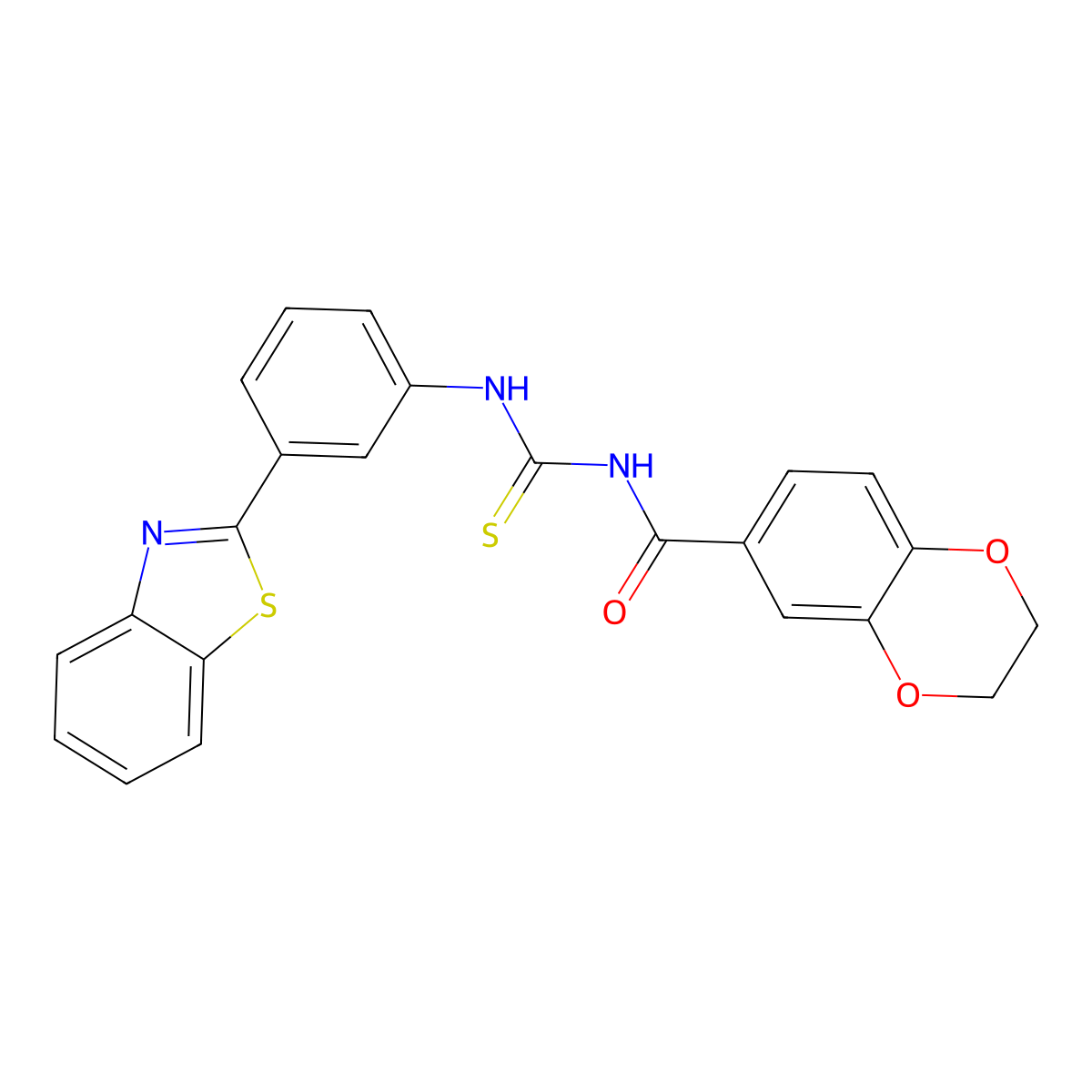N-[[3-(1,3-benzothiazol-2-yl)phenyl]carbamothioyl]-2,3-dihydro-1,4-benzodioxine-6-carboxamide molecular structure, CAS 832094-66-3