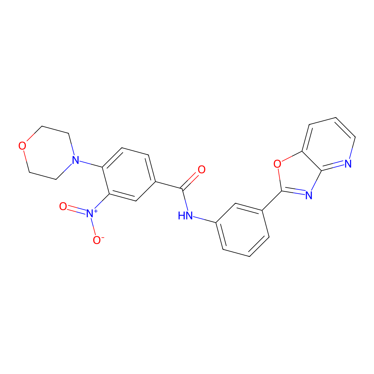 4-morpholin-4-yl-3-nitro-N-[3-([1,3]oxazolo[4,5-b]pyridin-2-yl)phenyl]benzamide molecular structure, CAS 832095-03-1