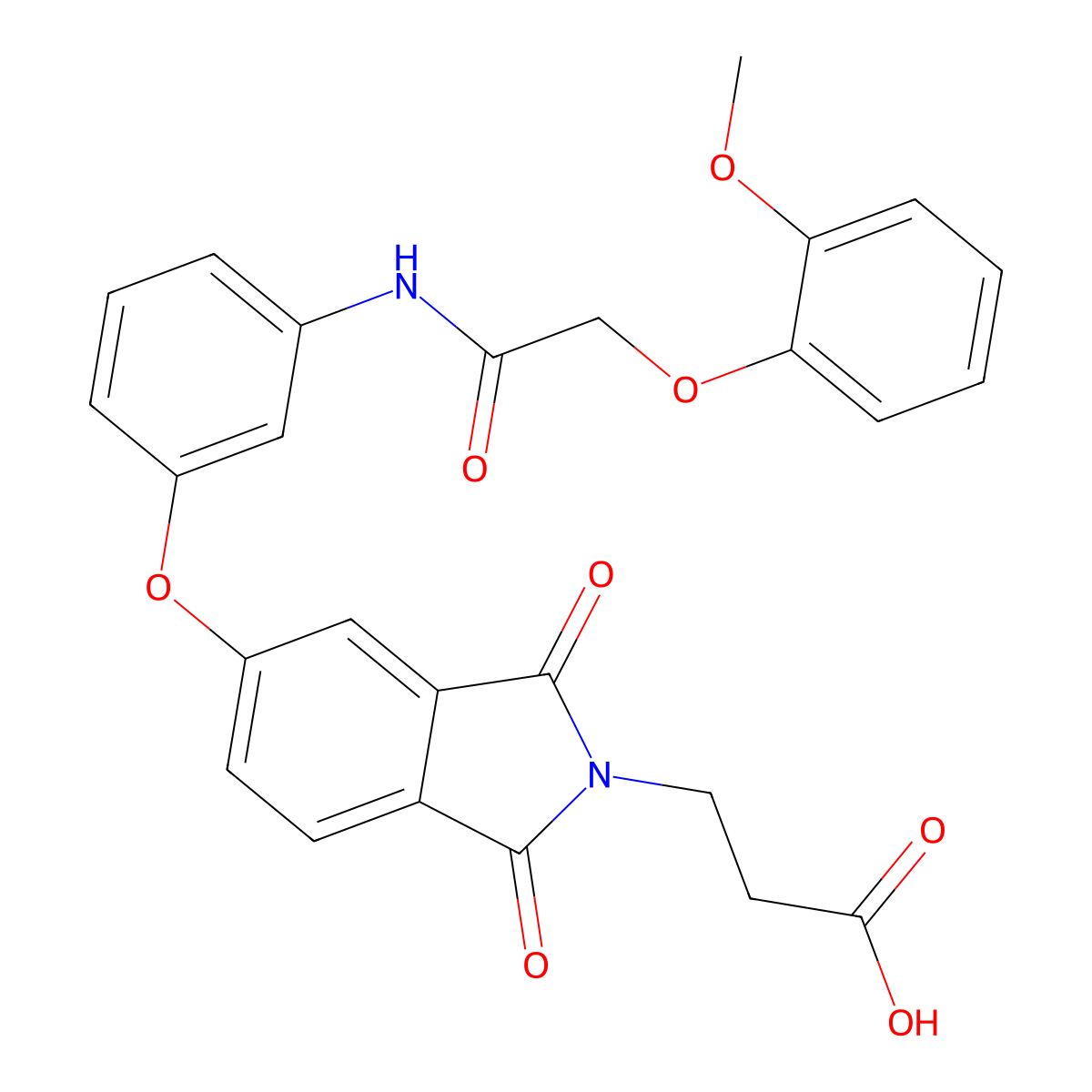 3-[5-(3-{[(2-methoxyphenoxy)acetyl]amino}phenoxy)-1,3-dioxo-1,3-dihydro-2H-isoindol-2-yl]propanoic acid molecular structure, CAS 832095-09-7
