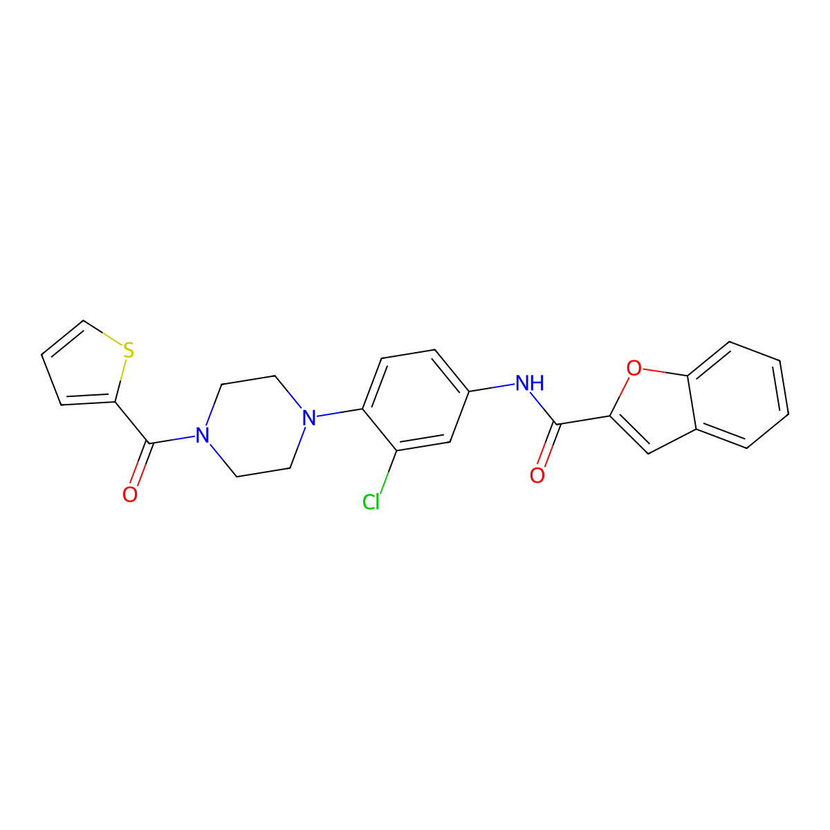 N-[3-chloro-4-[4-(thiophene-2-carbonyl)piperazin-1-yl]phenyl]-1-benzofuran-2-carboxamide molecular structure, CAS 832095-11-1