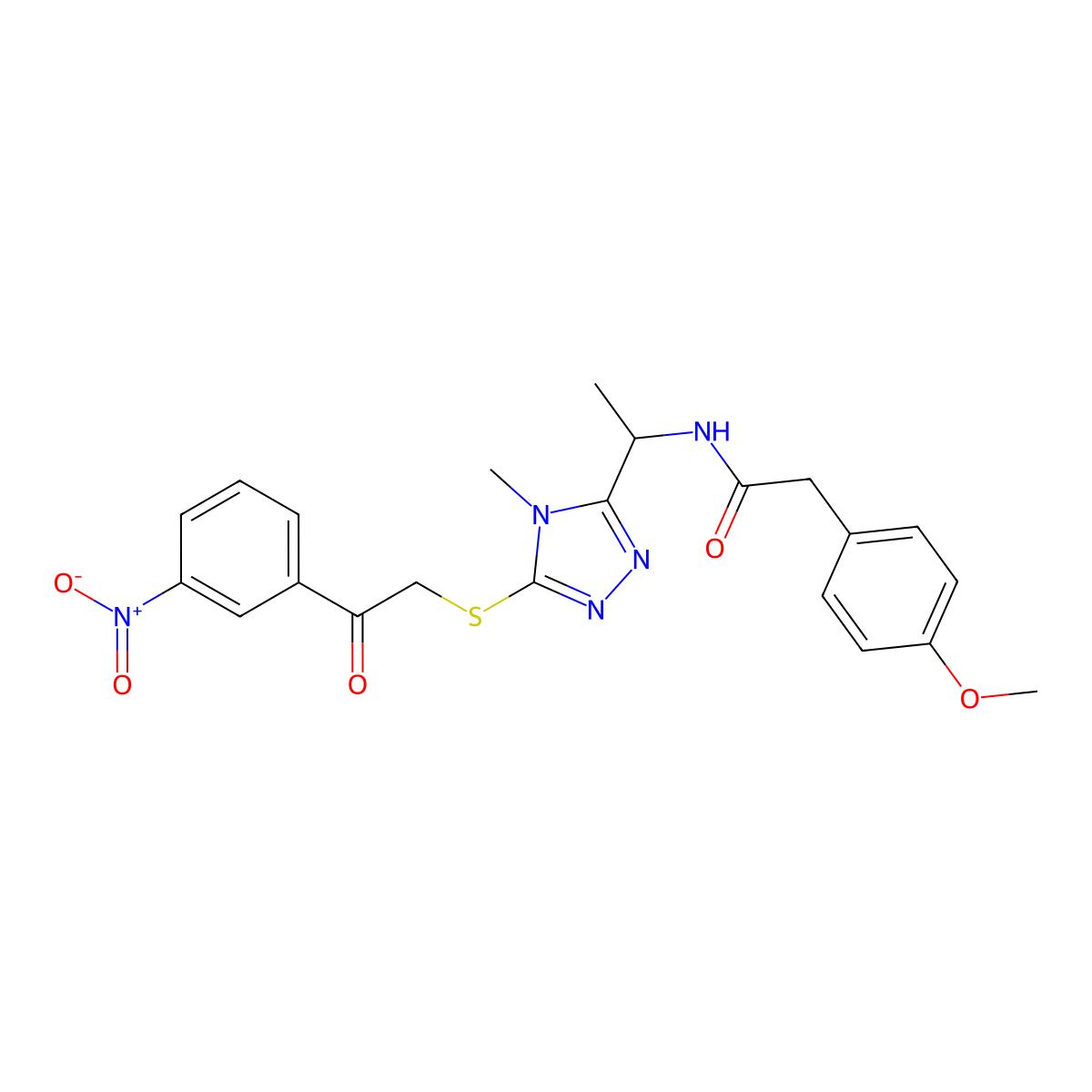 2-(4-methoxyphenyl)-N-[1-(4-methyl-5-{[2-(3-nitrophenyl)-2-oxoethyl]sulfanyl}-4H-1,2,4-triazol-3-yl)ethyl]acetamide molecular structure, CAS 832095-27-9