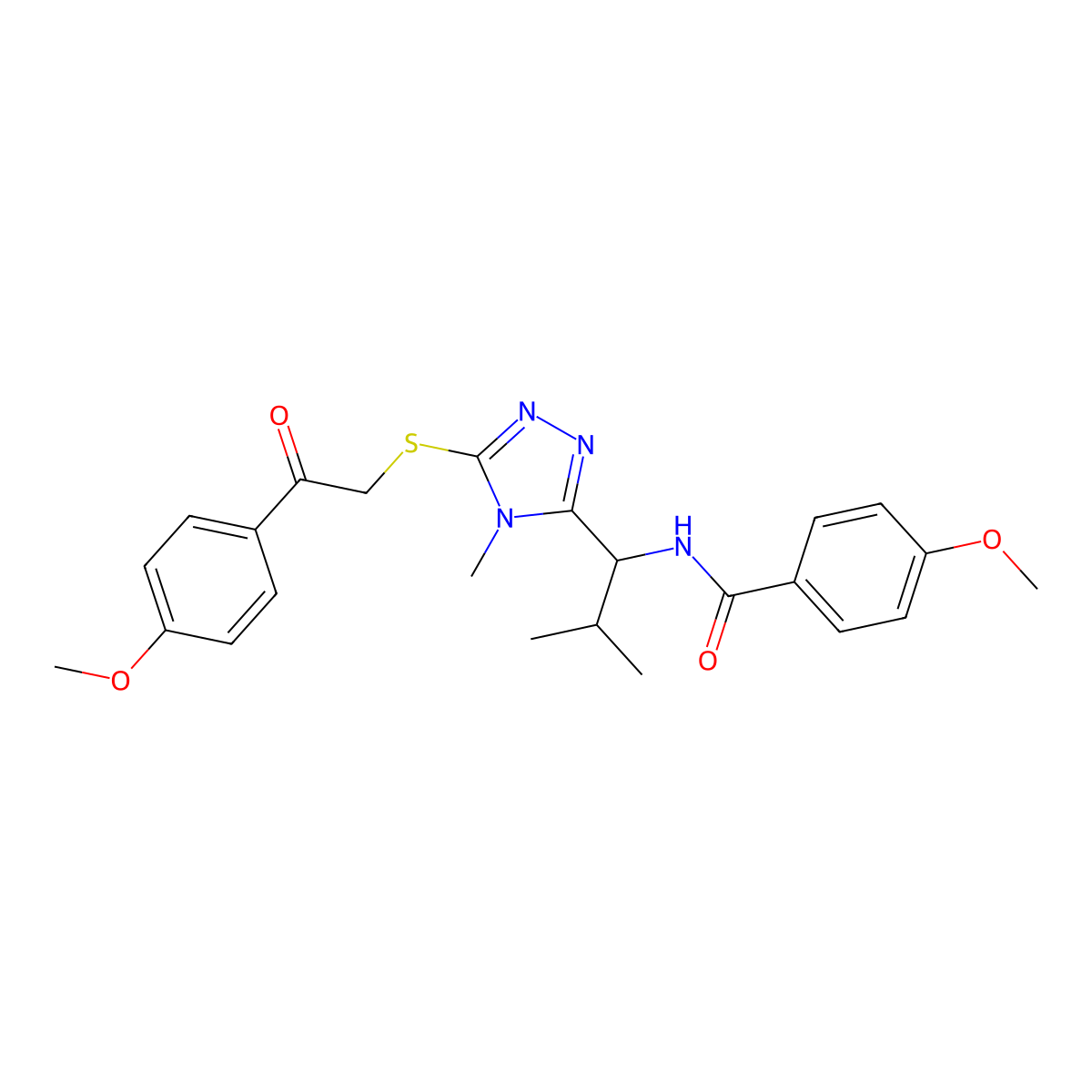 4-methoxy-N-[1-(5-{[2-(4-methoxyphenyl)-2-oxoethyl]sulfanyl}-4-methyl-4H-1,2,4-triazol-3-yl)-2-methylpropyl]benzamide molecular structure, CAS 832095-41-7