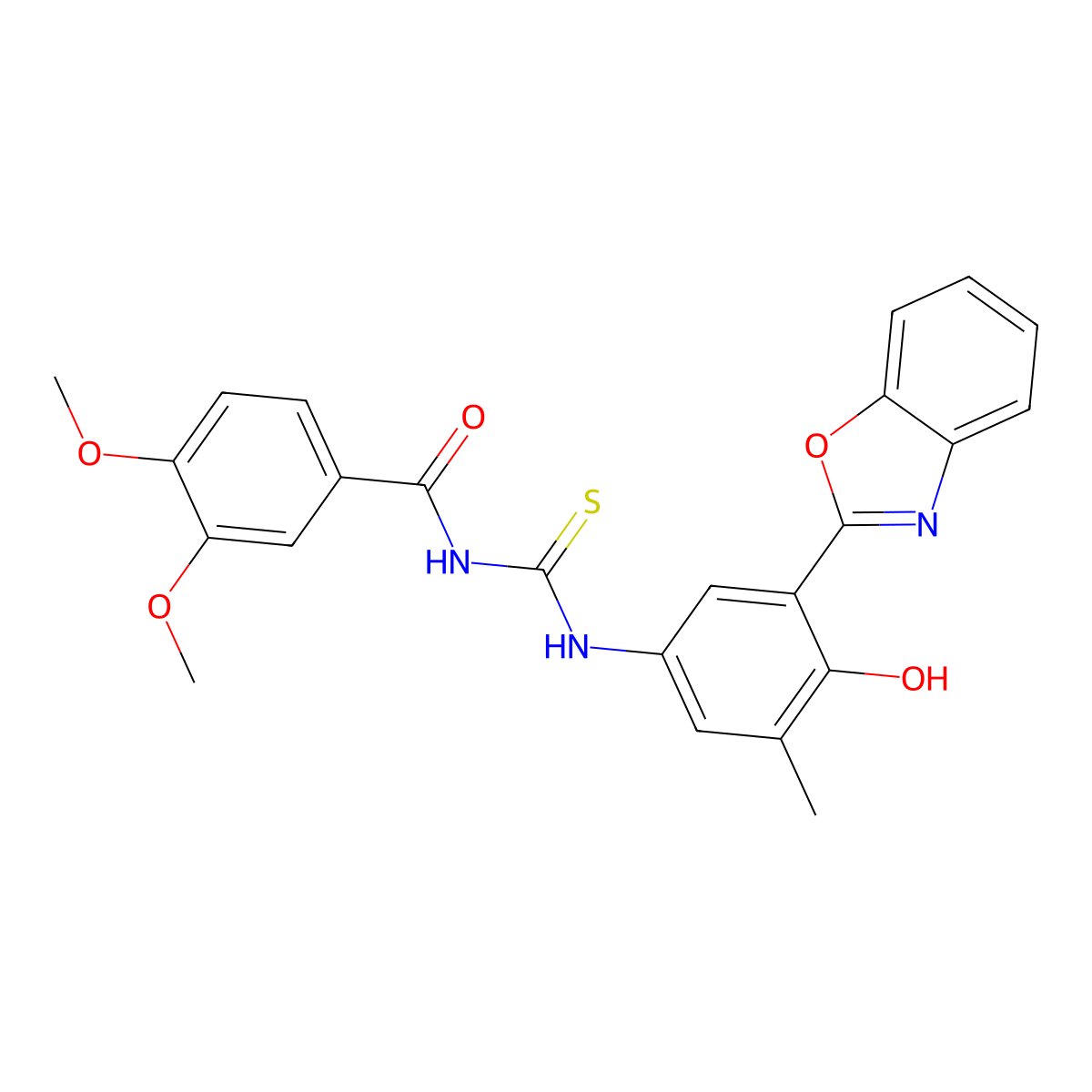 N-{[3-(1,3-benzoxazol-2-yl)-4-hydroxy-5-methylphenyl]carbamothioyl}-3,4-dimethoxybenzamide molecular structure, CAS 832095-45-1