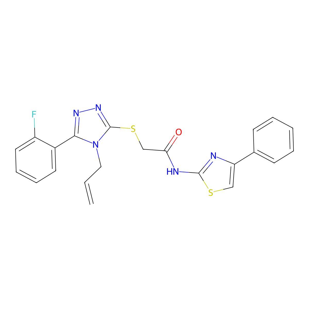 2-[[5-(2-fluorophenyl)-4-prop-2-enyl-1,2,4-triazol-3-yl]sulfanyl]-N-(4-phenyl-1,3-thiazol-2-yl)acetamide molecular structure, CAS 832095-54-2