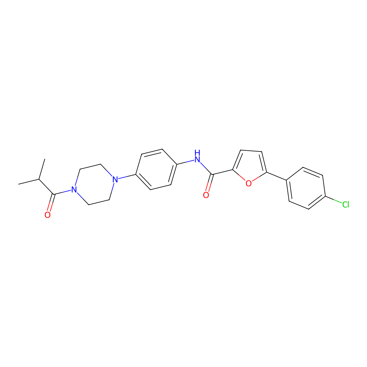 5-(4-chlorophenyl)-N-[4-[4-(2-methylpropanoyl)piperazin-1-yl]phenyl]furan-2-carboxamide molecular structure, CAS 832095-57-5