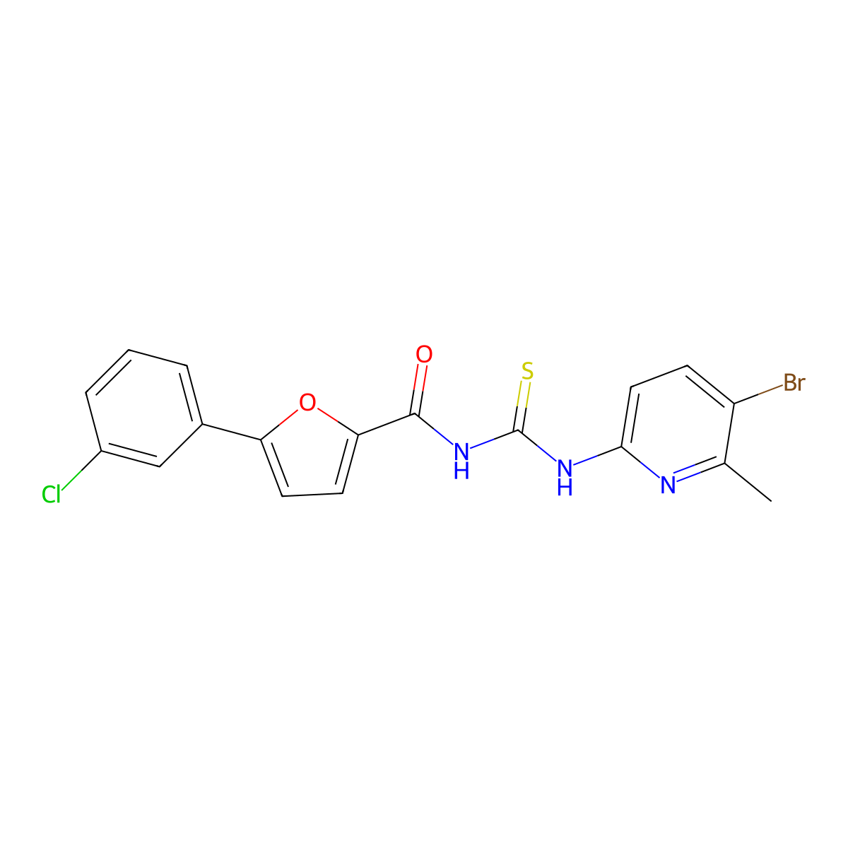 N-[(5-bromo-6-methylpyridin-2-yl)carbamothioyl]-5-(3-chlorophenyl)furan-2-carboxamide molecular structure, CAS 832095-59-7