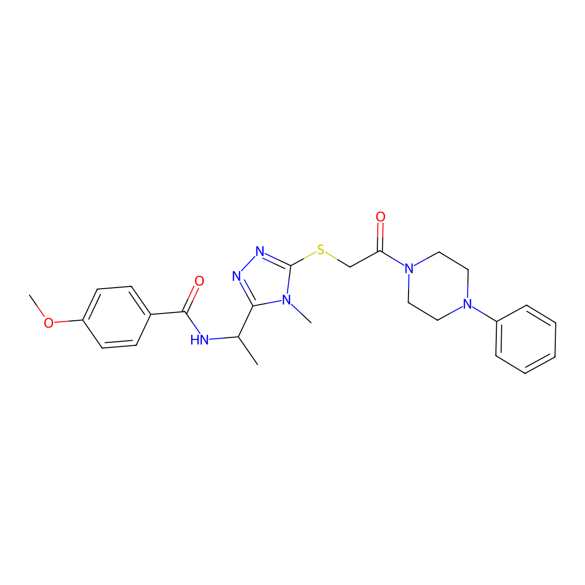 4-methoxy-N-[1-[4-methyl-5-[2-oxo-2-(4-phenylpiperazin-1-yl)ethyl]sulfanyl-1,2,4-triazol-3-yl]ethyl]benzamide molecular structure, CAS 832104-89-9