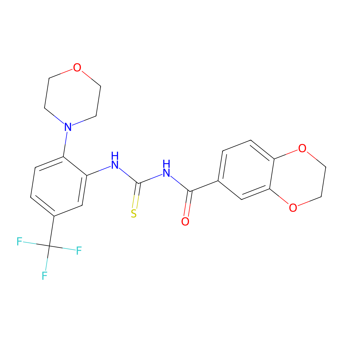 N-[[2-morpholin-4-yl-5-(trifluoromethyl)phenyl]carbamothioyl]-2,3-dihydro-1,4-benzodioxine-6-carboxamide molecular structure, CAS 832104-93-5