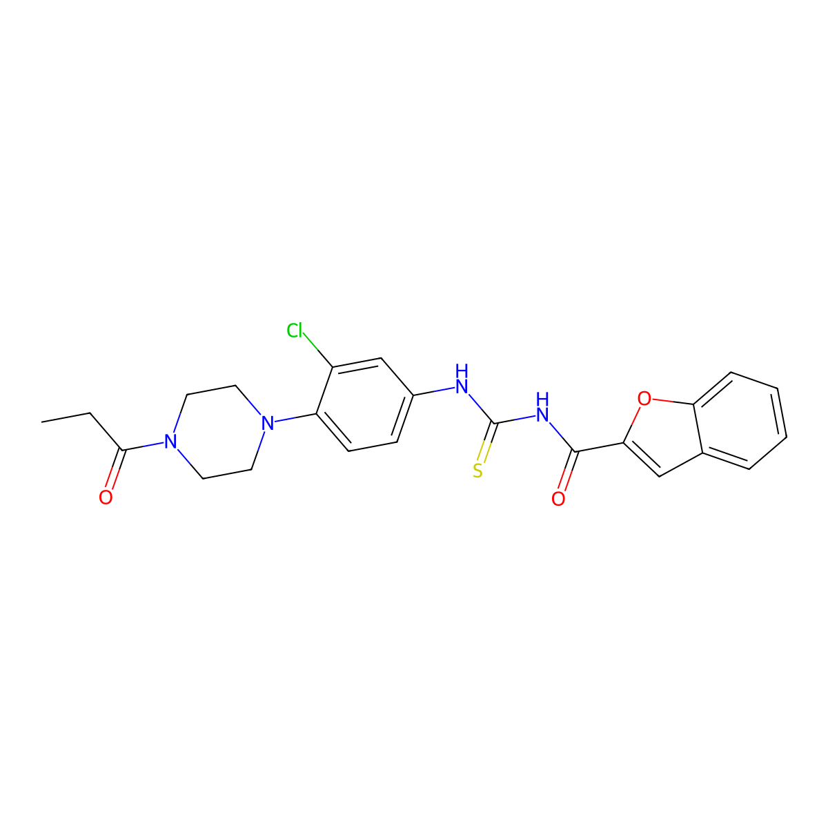 N-[[3-chloro-4-(4-propanoylpiperazin-1-yl)phenyl]carbamothioyl]-1-benzofuran-2-carboxamide molecular structure, CAS 832104-95-7