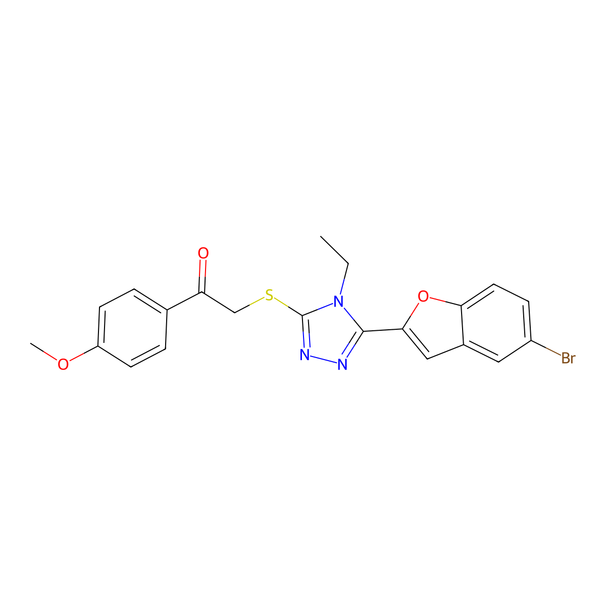 2-[[5-(5-Bromo-1-benzofuran-2-yl)-4-ethyl-1,2,4-triazol-3-yl]sulfanyl]-1-(4-methoxyphenyl)ethanone molecular structure, CAS 832104-97-9