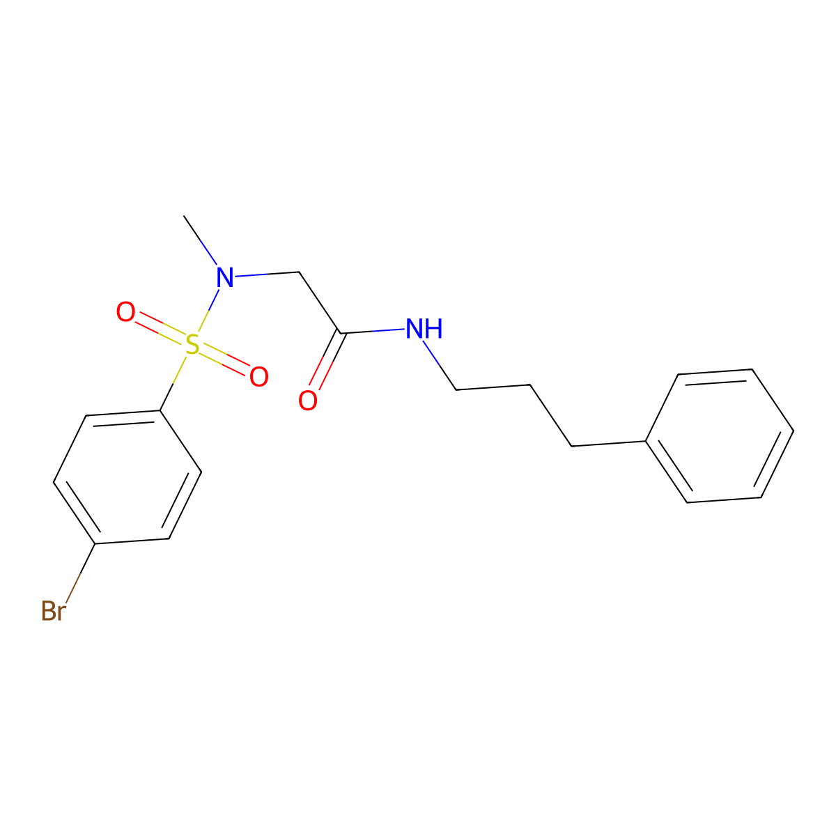 2-[(4-bromophenyl)sulfonyl-methylamino]-N-(3-phenylpropyl)acetamide molecular structure, CAS 832105-15-4