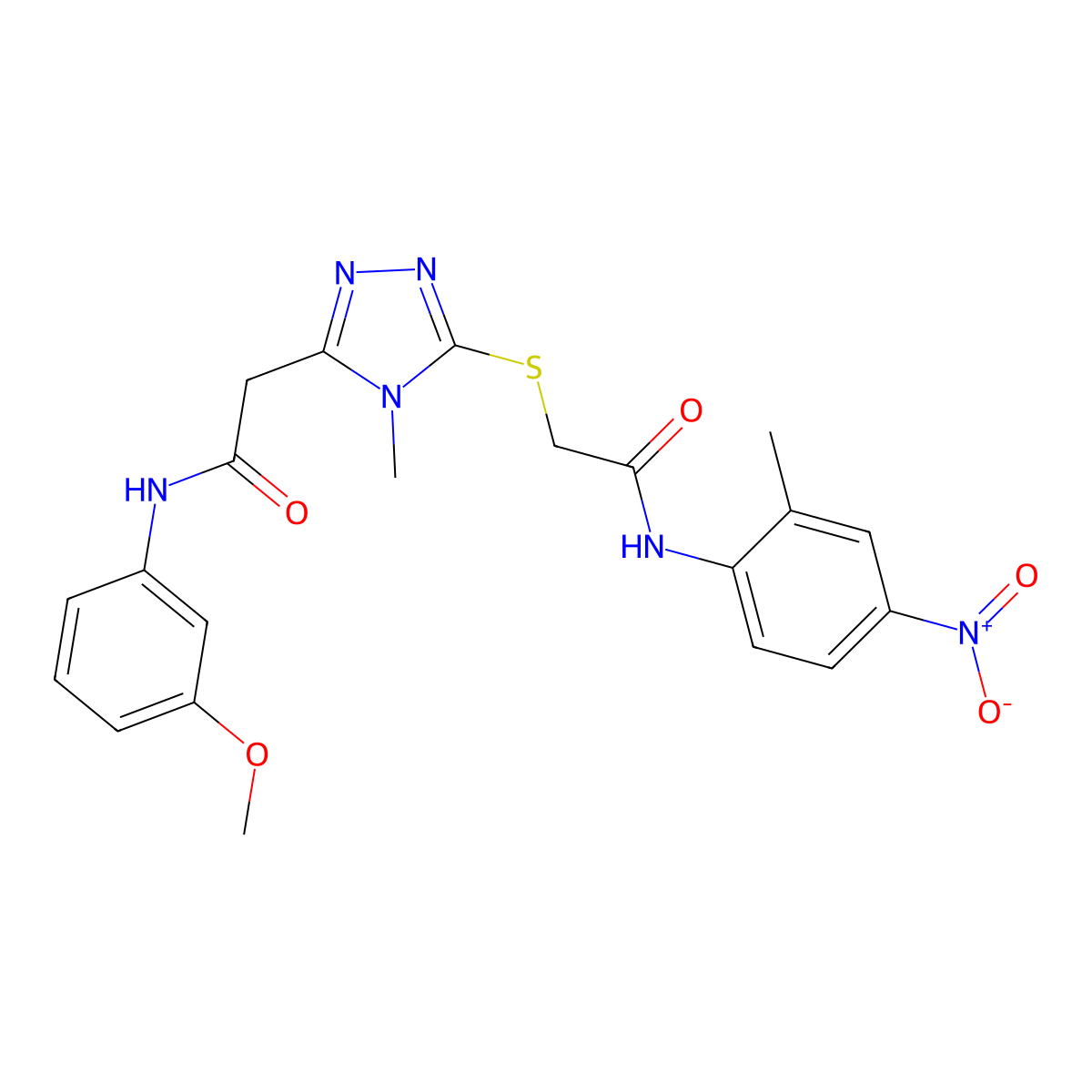 N-(3-methoxyphenyl)-2-[4-methyl-5-[2-(2-methyl-4-nitroanilino)-2-oxoethyl]sulfanyl-1,2,4-triazol-3-yl]acetamide molecular structure, CAS 832105-36-9